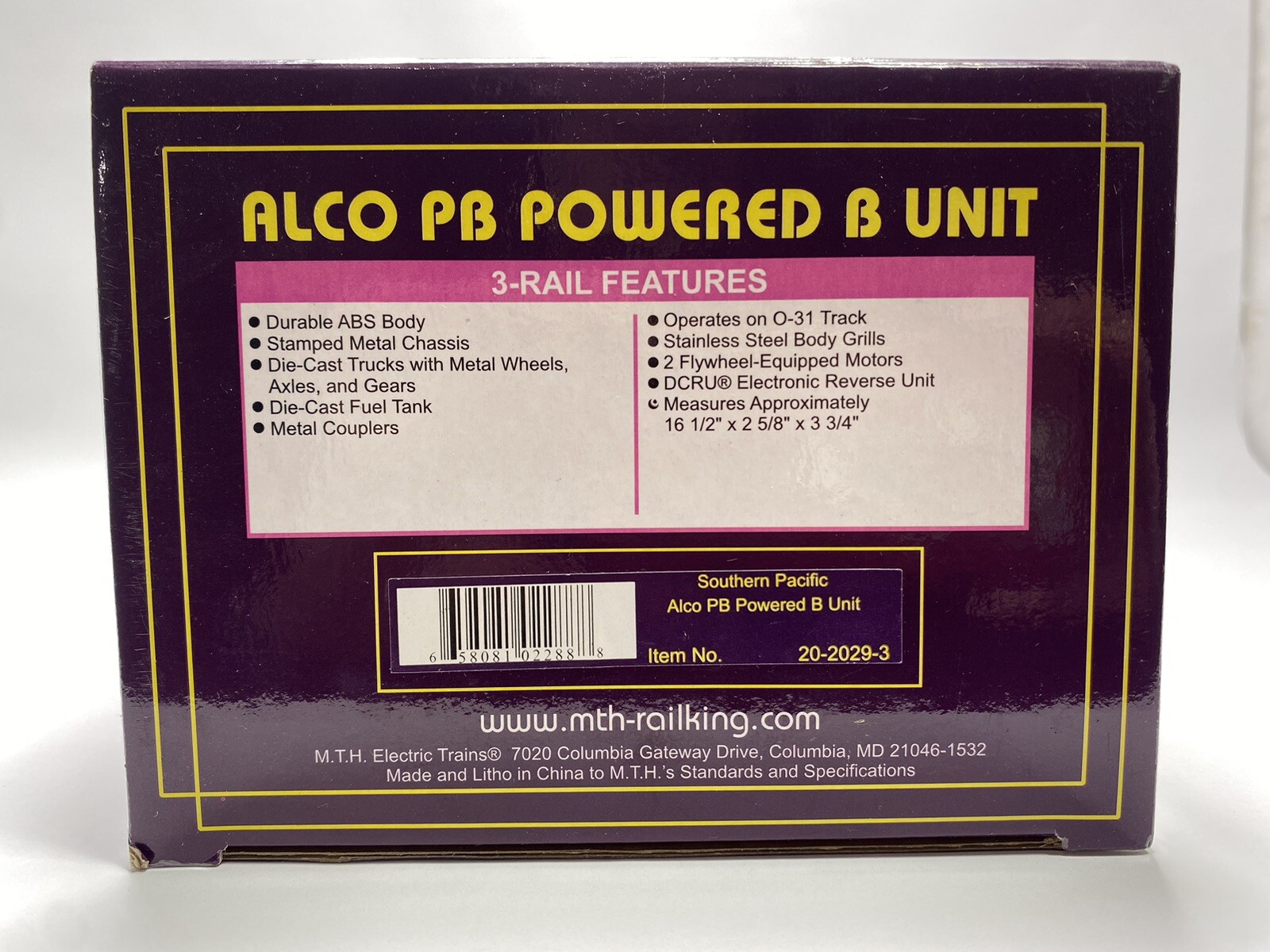 MTH Premier 20-2029-3 Southern Pacific Alco PA Powered B Engine O New Old Stock