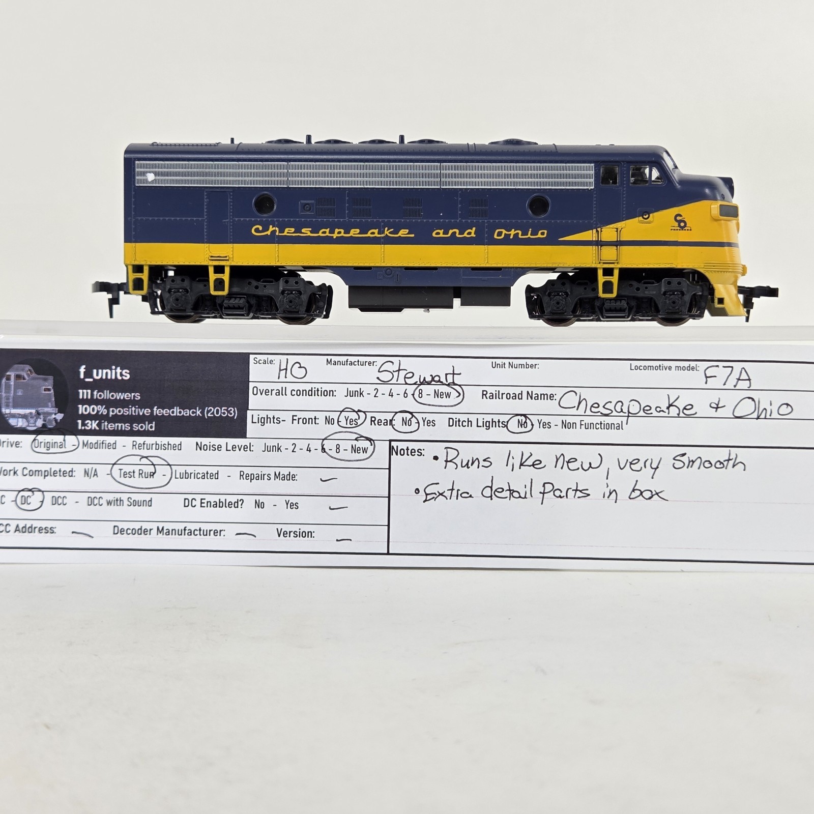 Stewart HO Scale Chesapeake And Ohio C&O F7A Locomotive