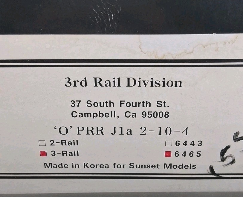 3rd Rail Brass O PRR 2-10-4 J1A #6465 Sunset Models