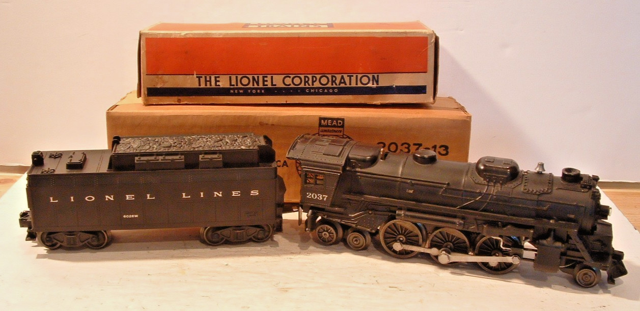 ORIGINAL LIONEL POSTWAR #2037 STEAM LOCOMOTIVE W/6026W TENDER – OBXS & INST -EXC
