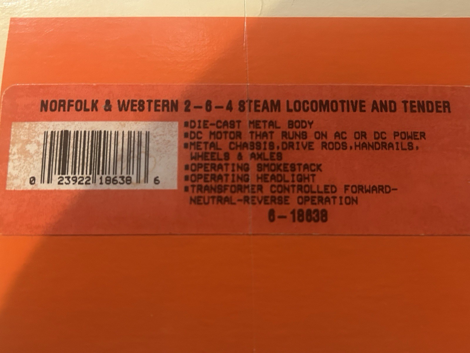 Lionel 6-18638 Norfolk & Western 2-6-4 Steam Locomotive & Tender – New In Box