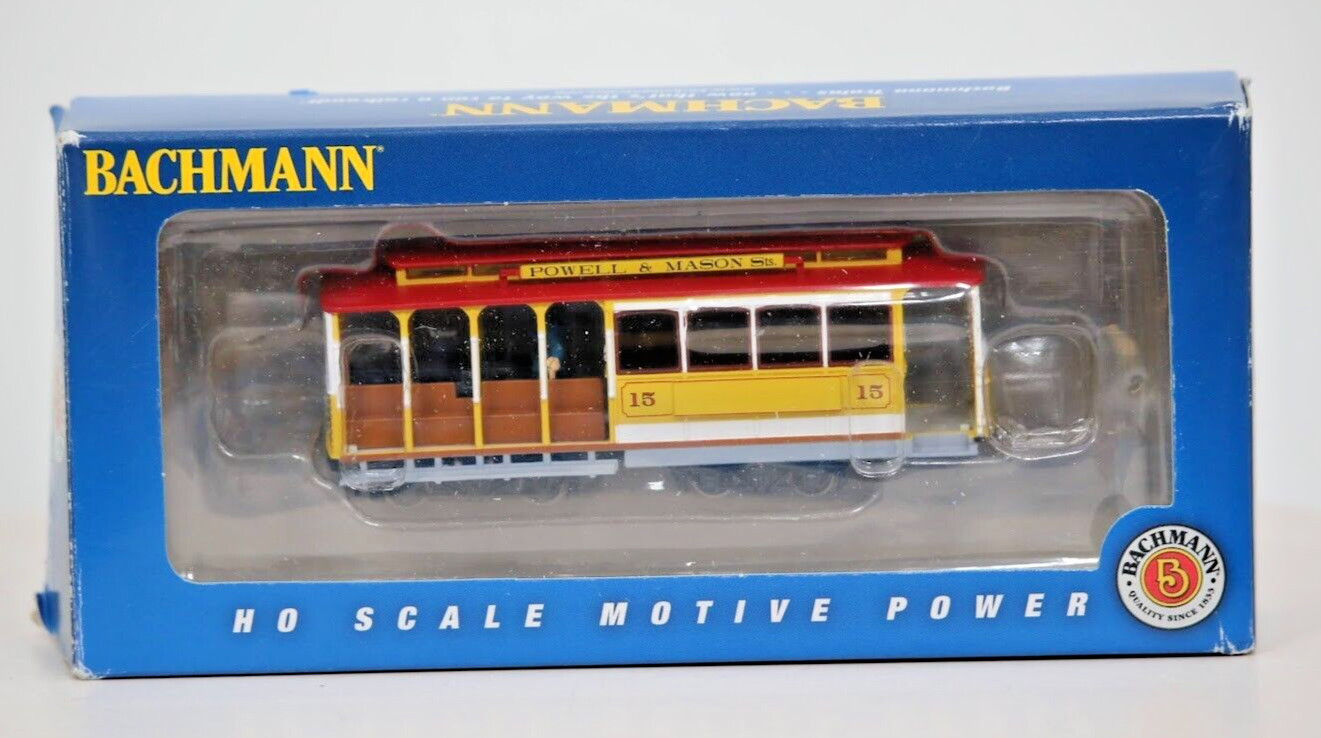 Bachmann HO Gauge Yellow & Red – Cable Car W/ Grip Man 60538 1:87 Scale Trolley