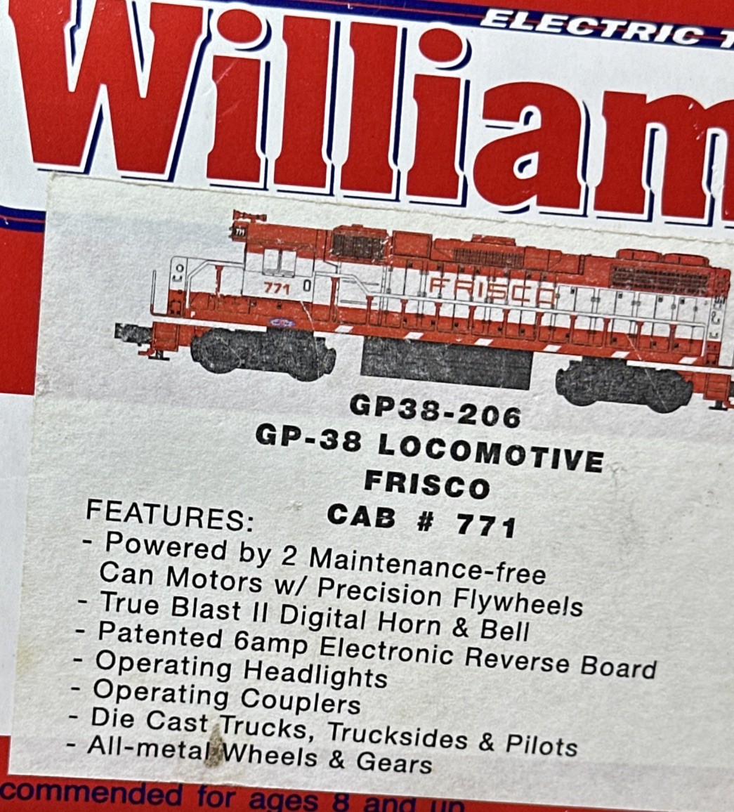 WILLIAMS GP38-206 FRISCO Diesel Locomotive #771 POWERED Unit O-Gauge 3-Rail NEW