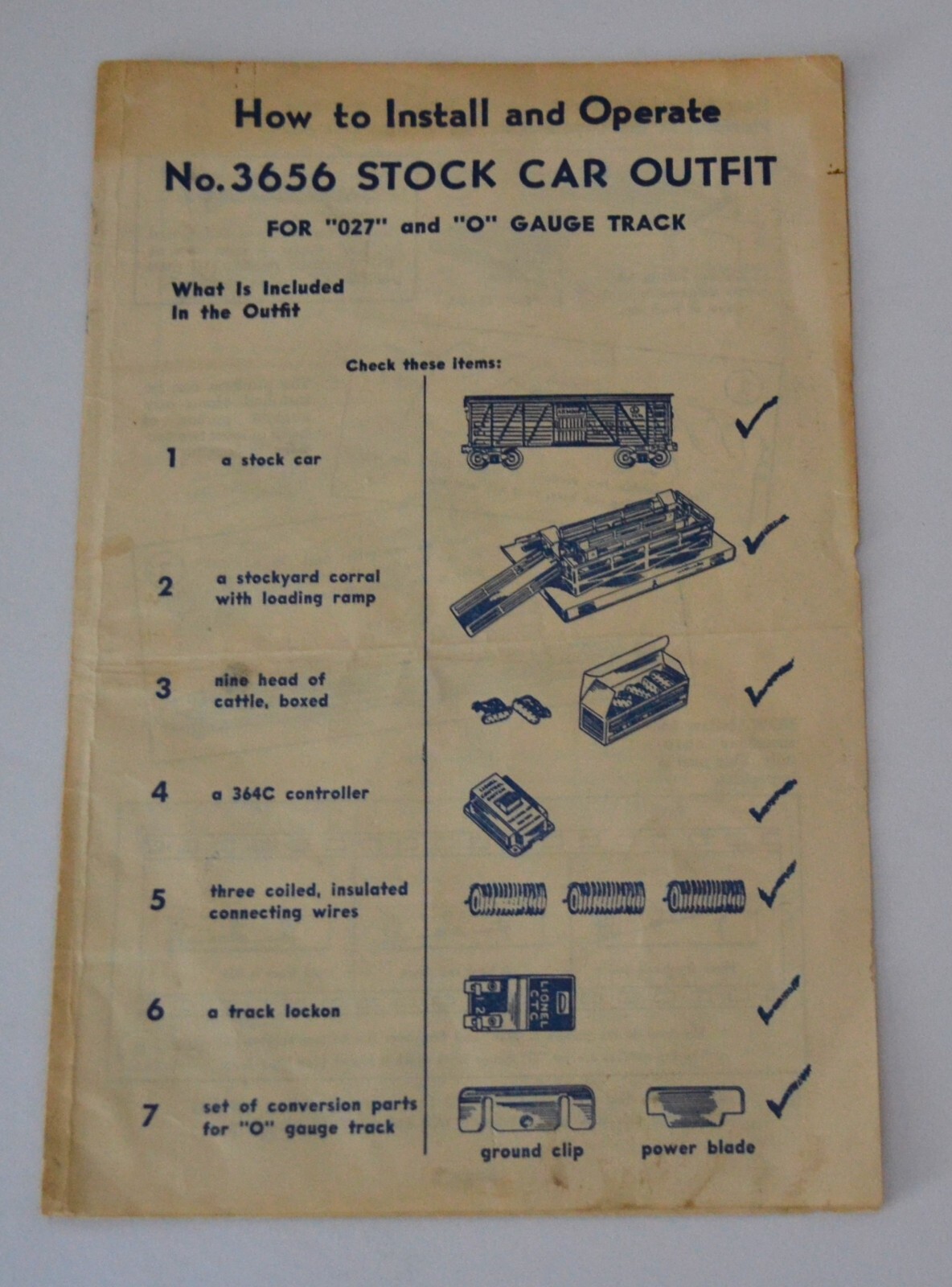 VTG 1952 Lionel 3656 Stock Car Outfit Instructions Sheet No. 4656-43-5-52-TT
