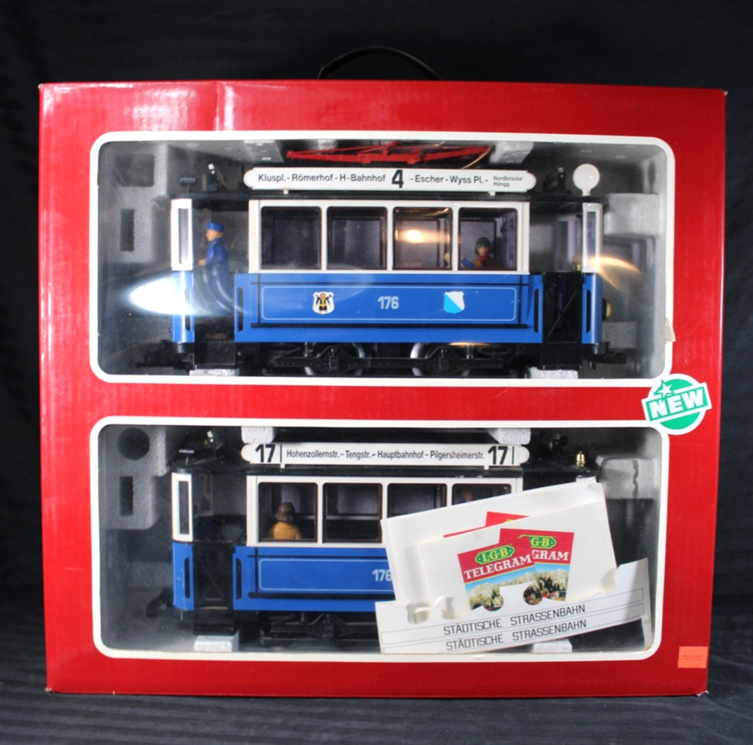 LGB 20202 2035 Trolley Street Cars Set Blue G Scale Tested LN/Box Vintage 1988