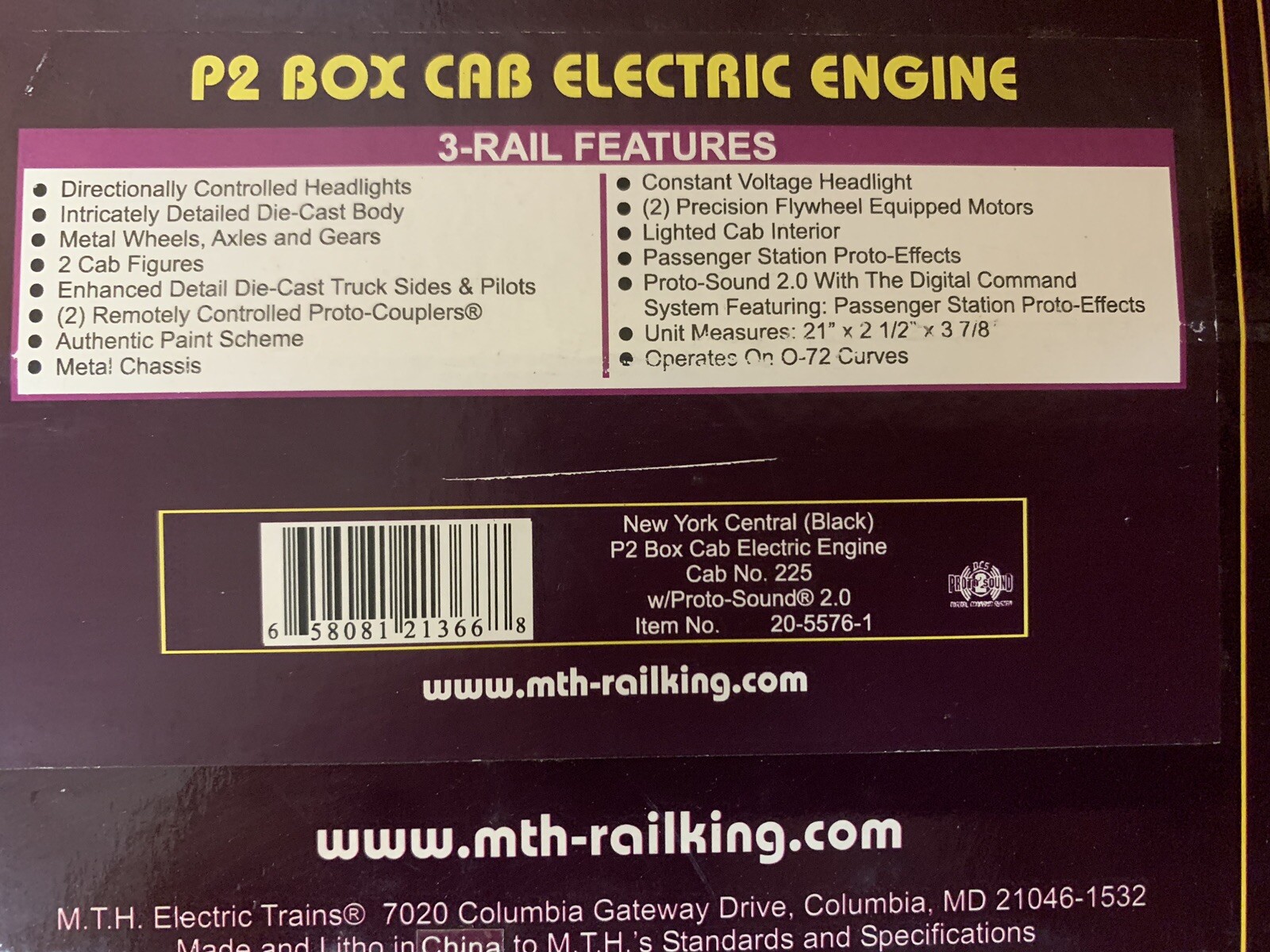 MTH PREMIER NEW YORK CENTRAL P2 BOX CAB ELECTRIC ENGINE PROTOSOUND 2.0 PS2