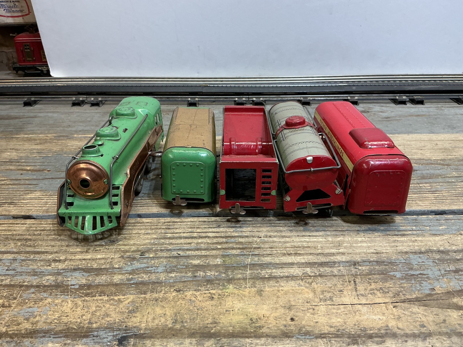 Hafner Trains Tin Wind Up Locomotive & Tender 3 Car Freight Set w/ Box