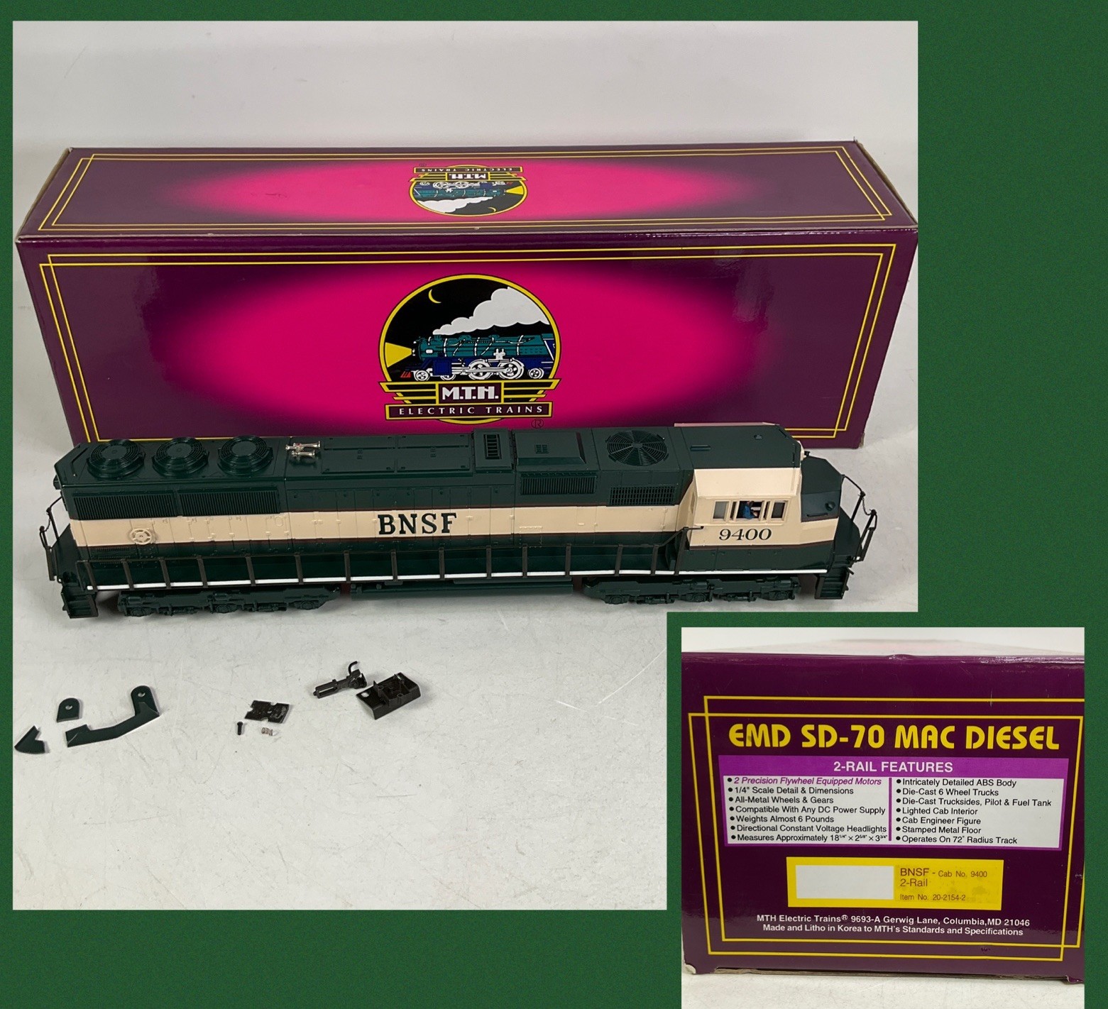 MTH Premier 20-2154-2 BNSF Cab No. 9400 EMD SD-70 MAC 2-Rail O Scale Diesel