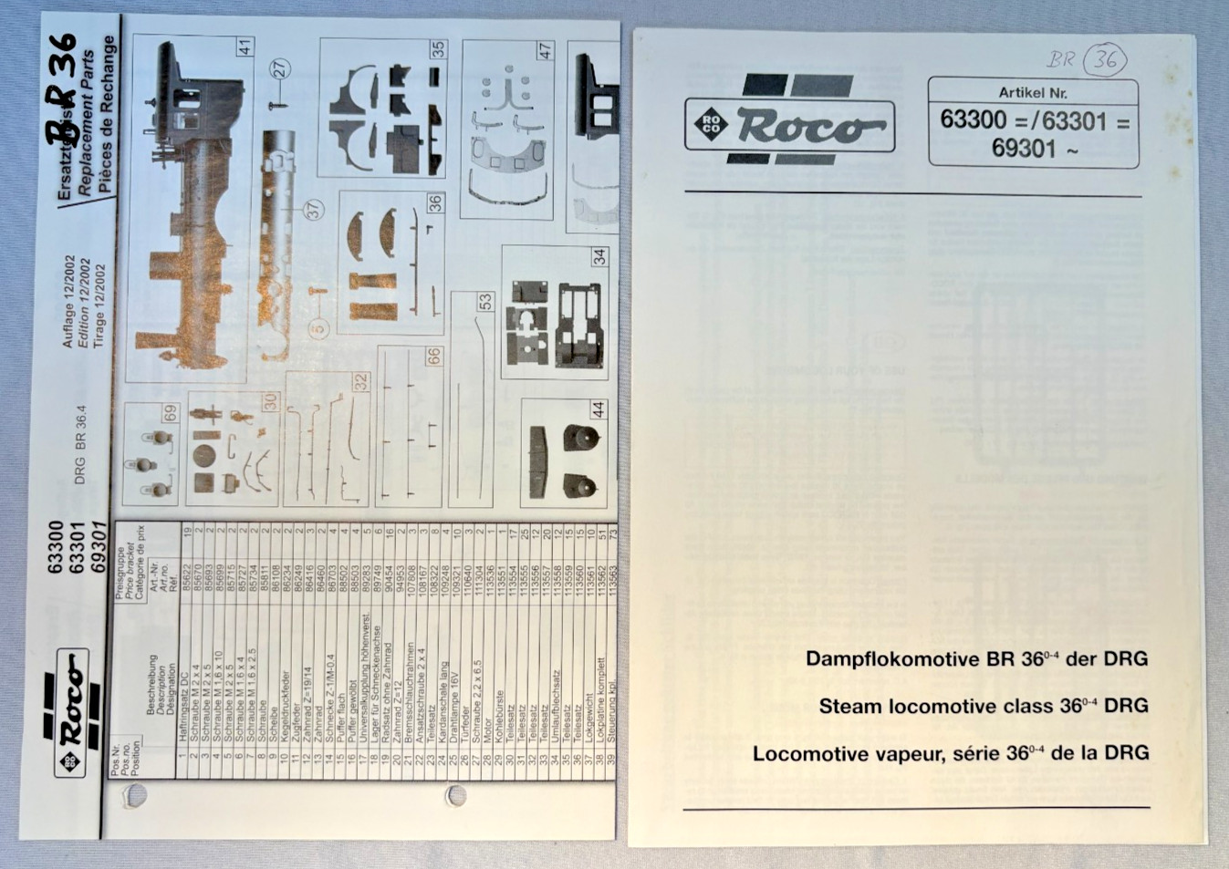 HO Scale Roco Deutsche Bundesbahn BR 036 4-6-2 Locomotive #18 316 DC Powered