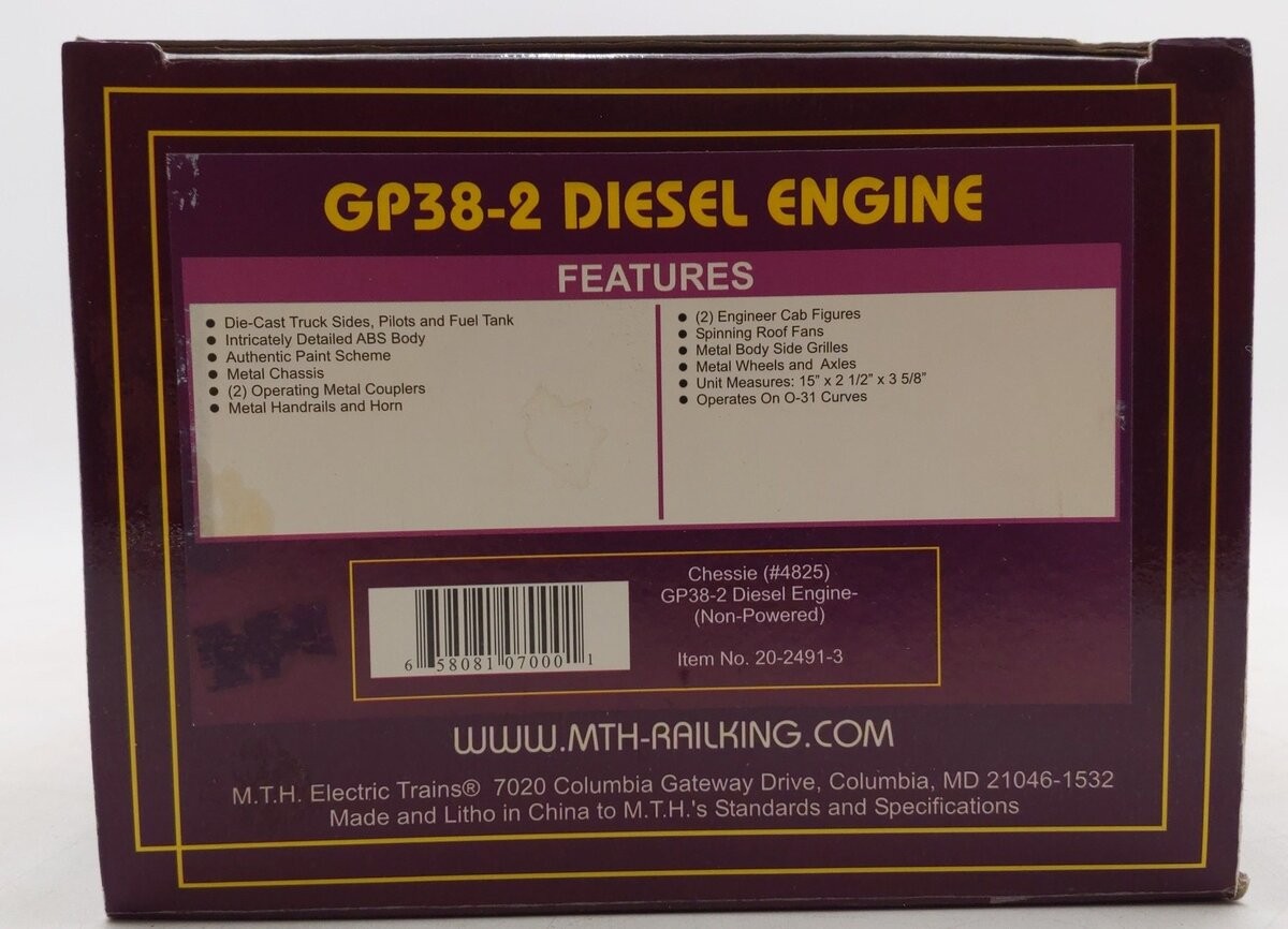 MTH 20-2491-3 Chessie GP38-2 Non-Powered Diesel Engine #4825 EX/Box