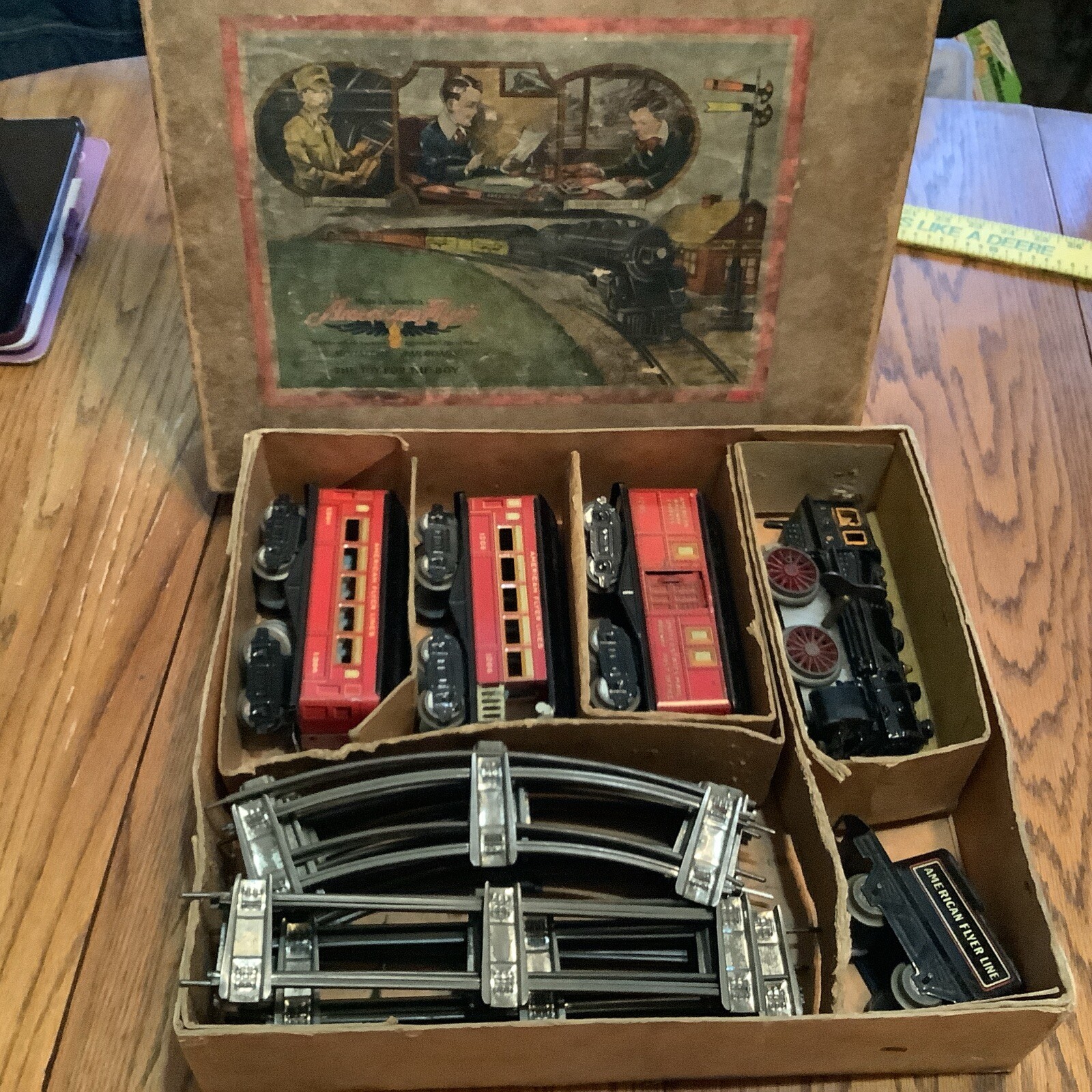 American Flyer Clockwork # 16 Tender & 3 Passenger Cars, 1306 1205, 1206 Box