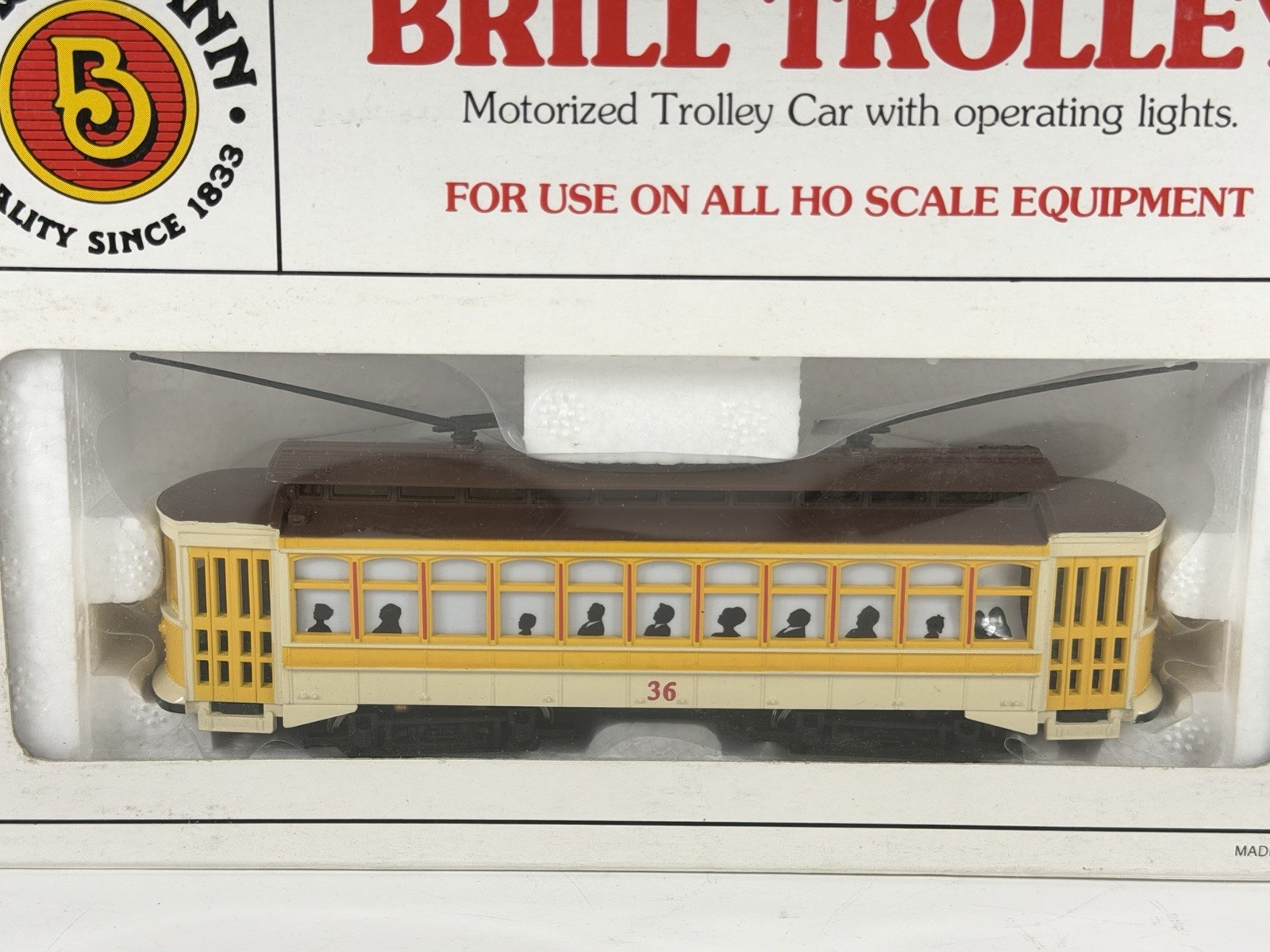 Bachmann HO Scale Yellow Brill Trolley #36 – Item No #61048 – NEW