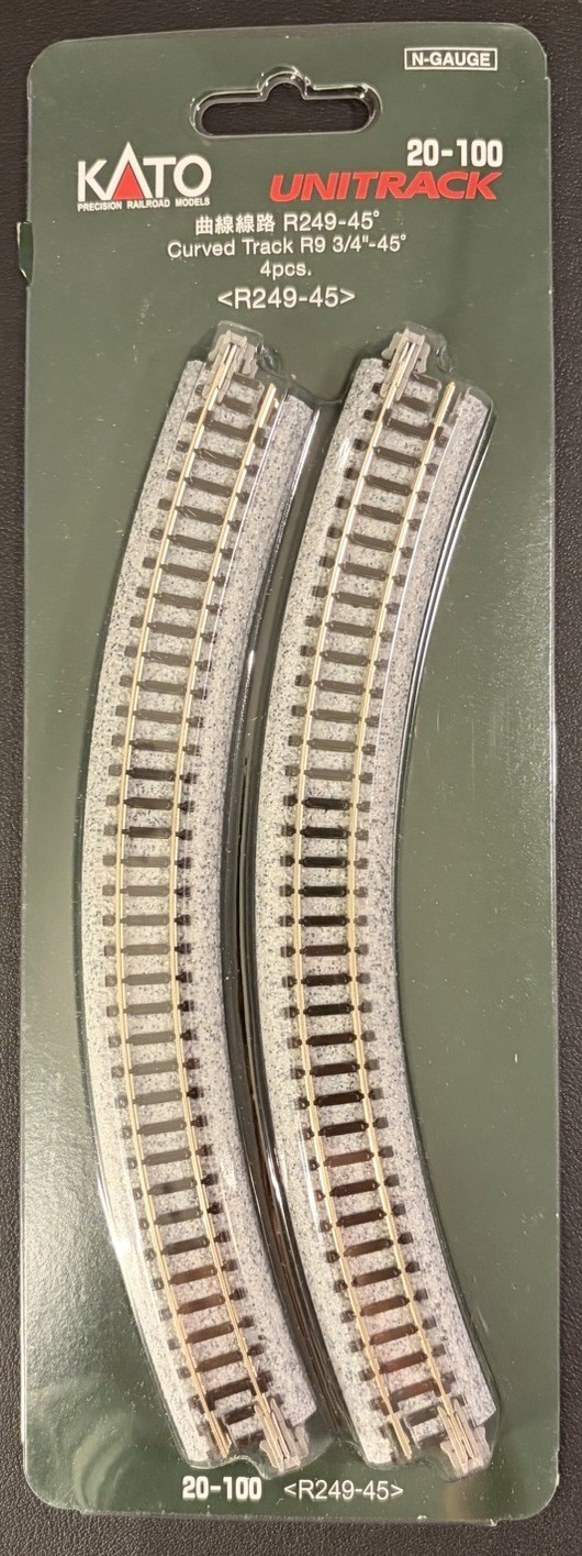 N Scale KATO Curved Track R9 3/4”-45 Degree 4pcs 20-100 NIB.