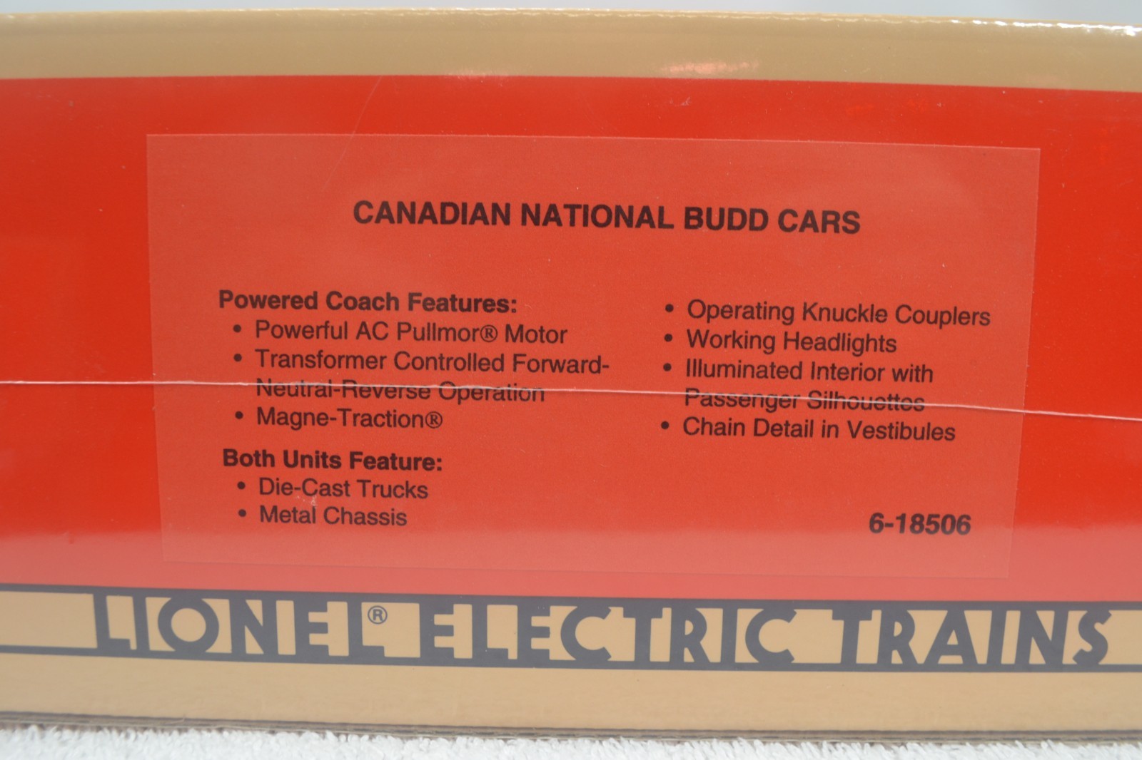 LIONEL 6-18506 CANADIAN NATIONAL BUDD CARS, SET OF 2, SEALED BOX, N.O.S.