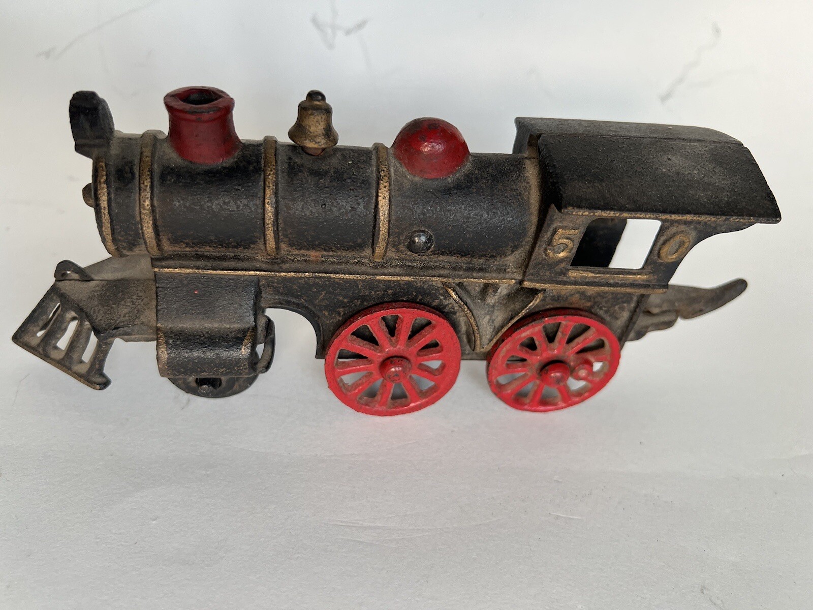 ANTIQUE Marked “5 0″ Cast Iron Steam Locomotive Train Original Hand Paint 8.5”