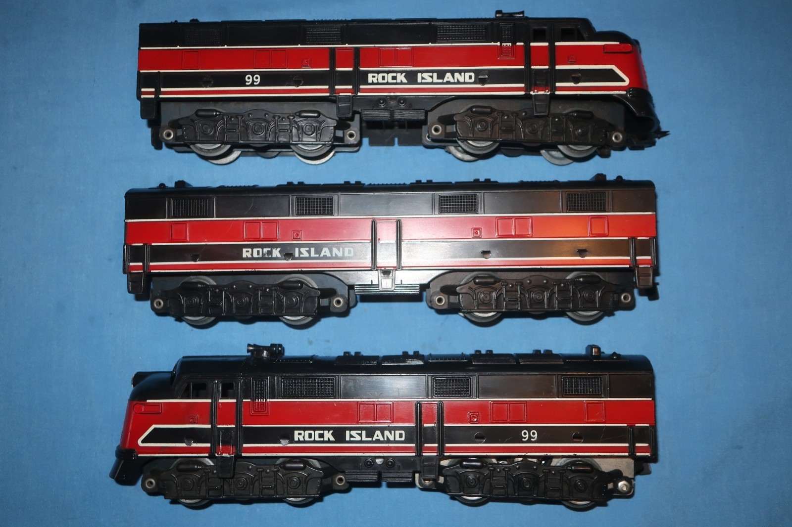 Marx #99 Rock Island E-7 Diesel Locomotive A/B/A Units. Runs well