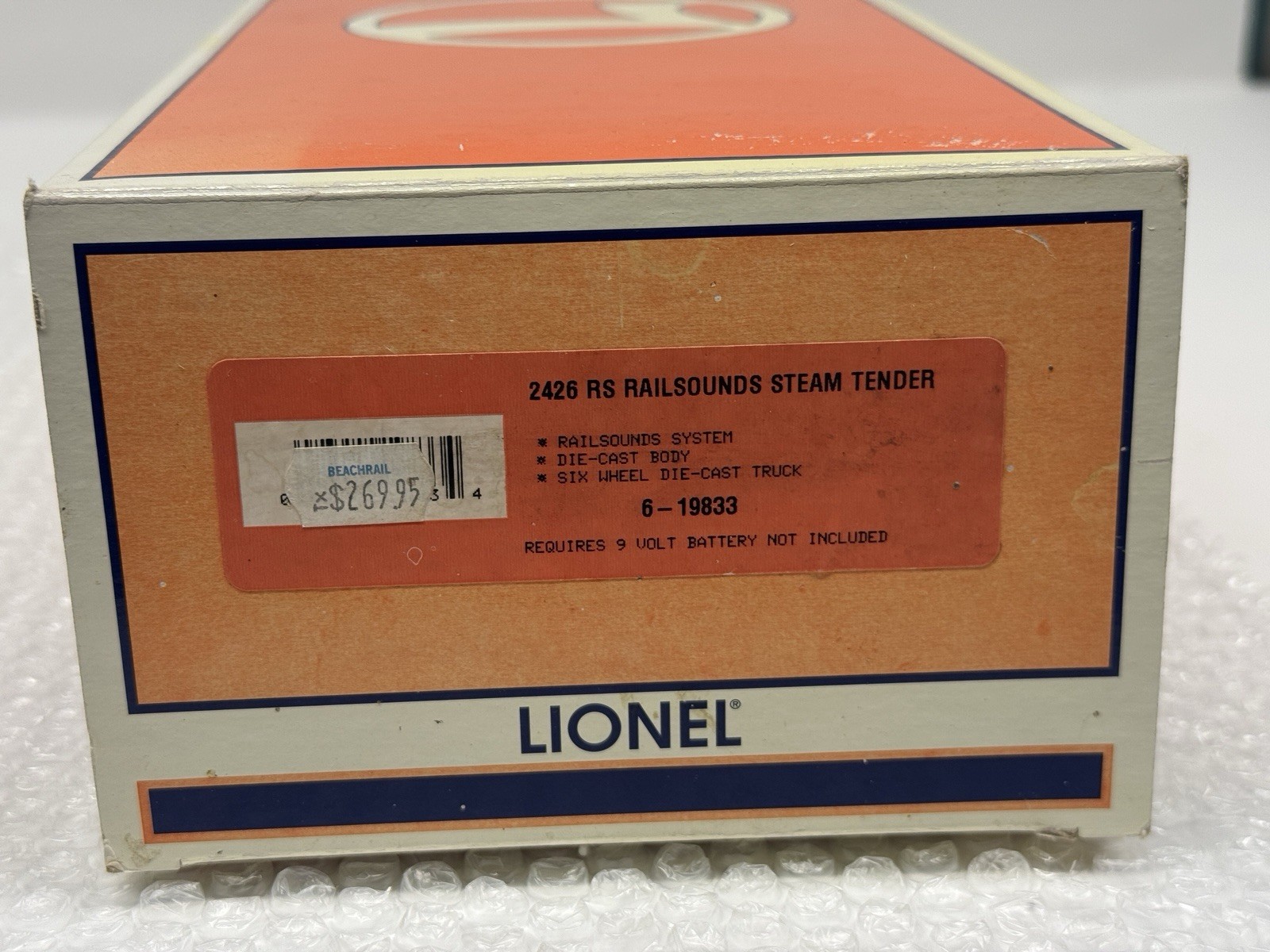 Lionel 6-19833 O Gauge Undecorated Die-Cast 2426 RS Railsounds Steam Tender