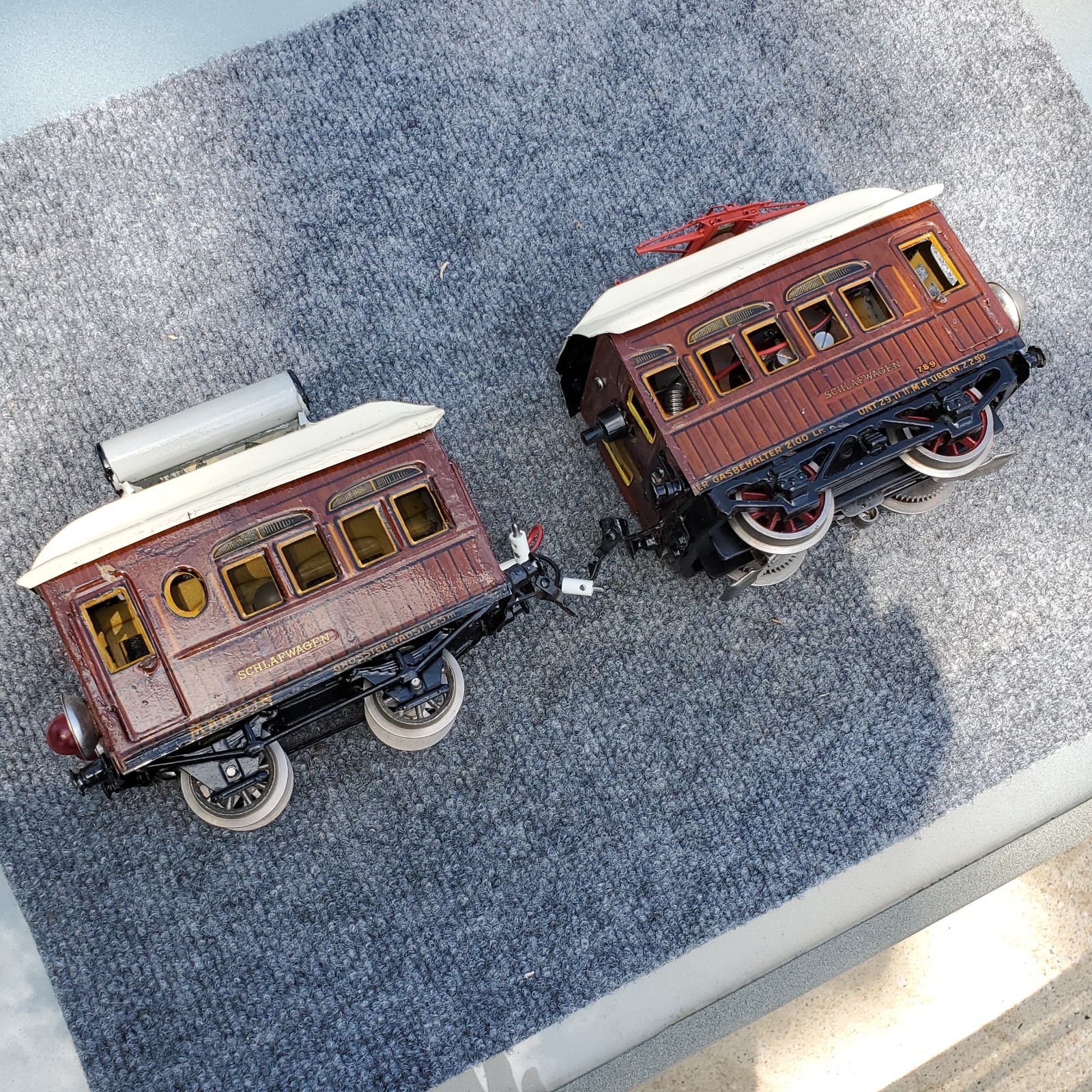 Early Marklin Electric 1 Gauge Trolley Engine and Trailor, #889 On Both, Rare