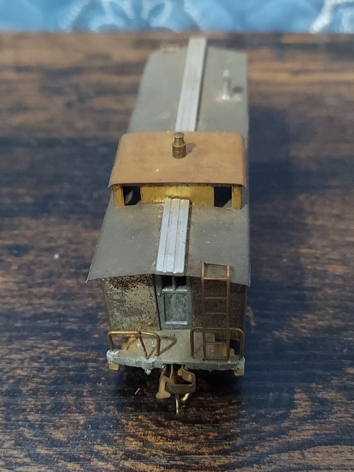 Vintage Brass painted Caboose HO Gauge Train Car Model Gray Silver Brass