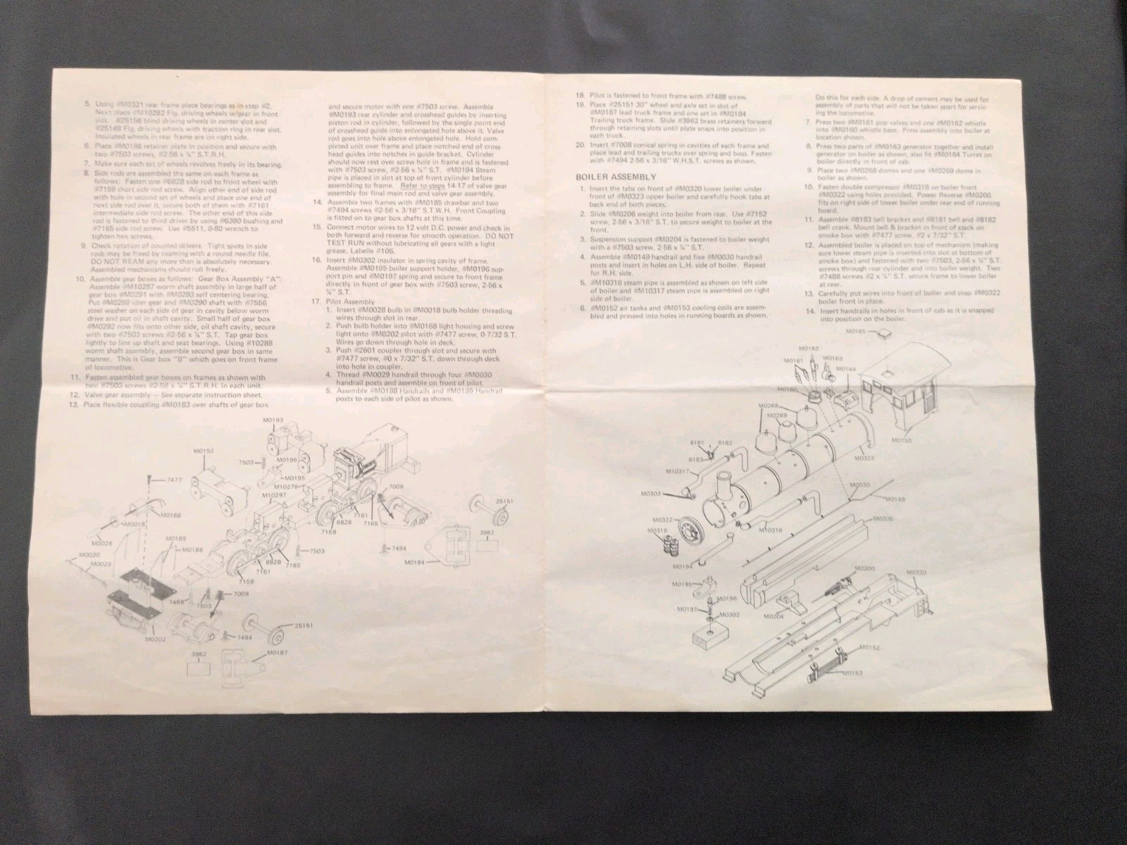 Original Mantua HO 2-6-6-2 Logger w/ Tender Owner Assembly Manual 1982 – 6 pages