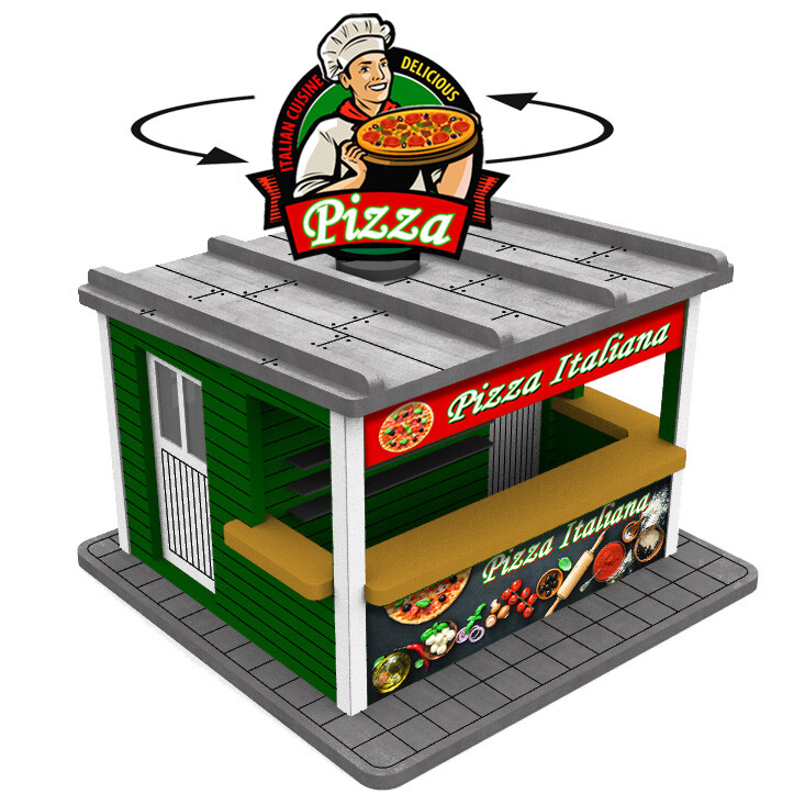 4 X Fast Food Stands w/Rotating Banners O Scale 1:45 (Save $31) for Model Train