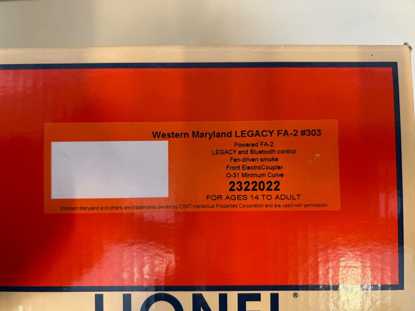 2023 Lionel Western Maryland LEGACY FA-2 #303 Bluetooth Engine TESTED 2322022