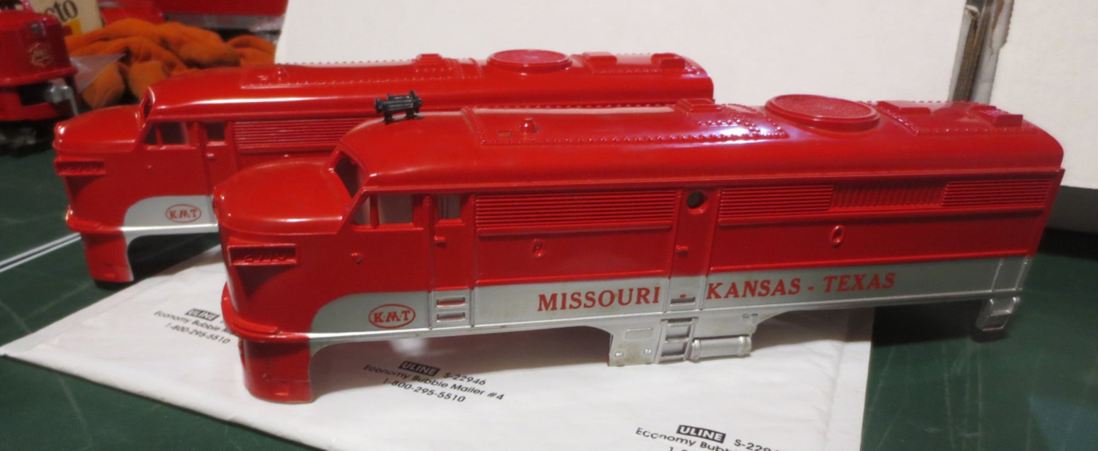 TWO(2)-KMT Missouri Kansas Texas, Ogauge, 2 Rail, F2 Alco Diesel Cab SHELL ONLY