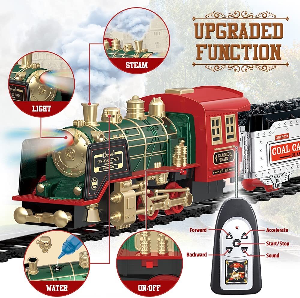 RC Train Toy Remote Control Train w/Smoke Real Sound Light Birthday Gift For Kid