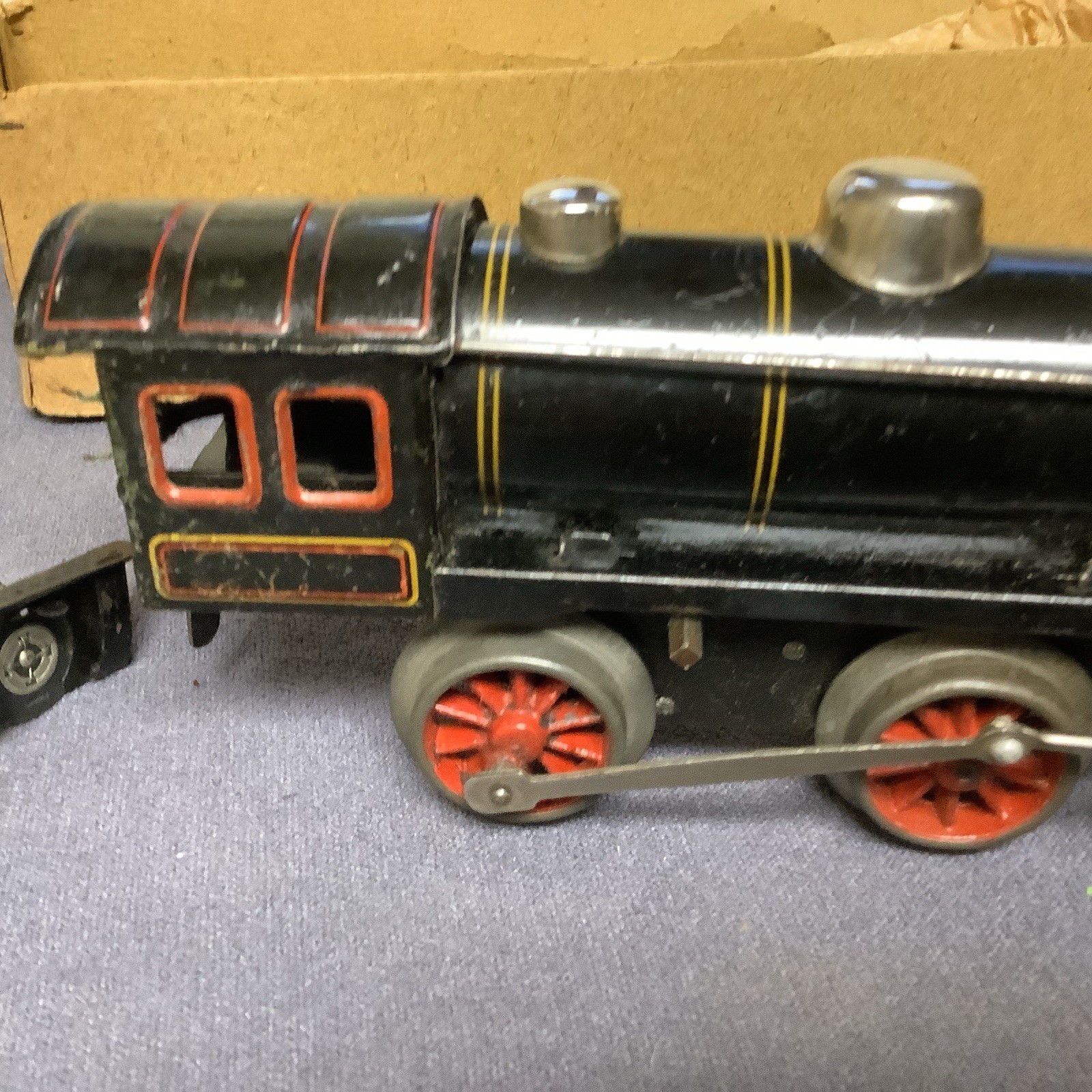 Vintage Fandor Clockwork Locomotive And Tender With Battery Operated Light Used