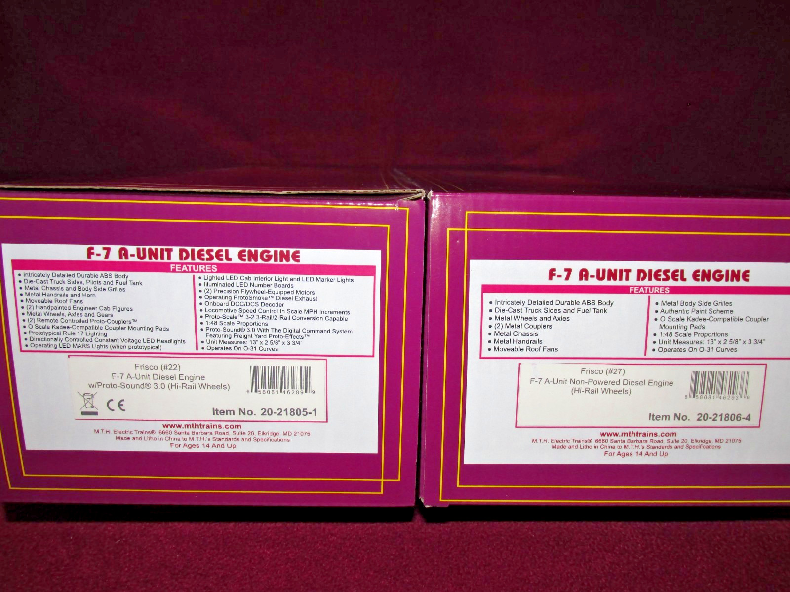MTH SET 20-21805-1 & 20-21806-4 FRISCO F-7 AA POWERED PS3 & NON POWERED HI-RAIL