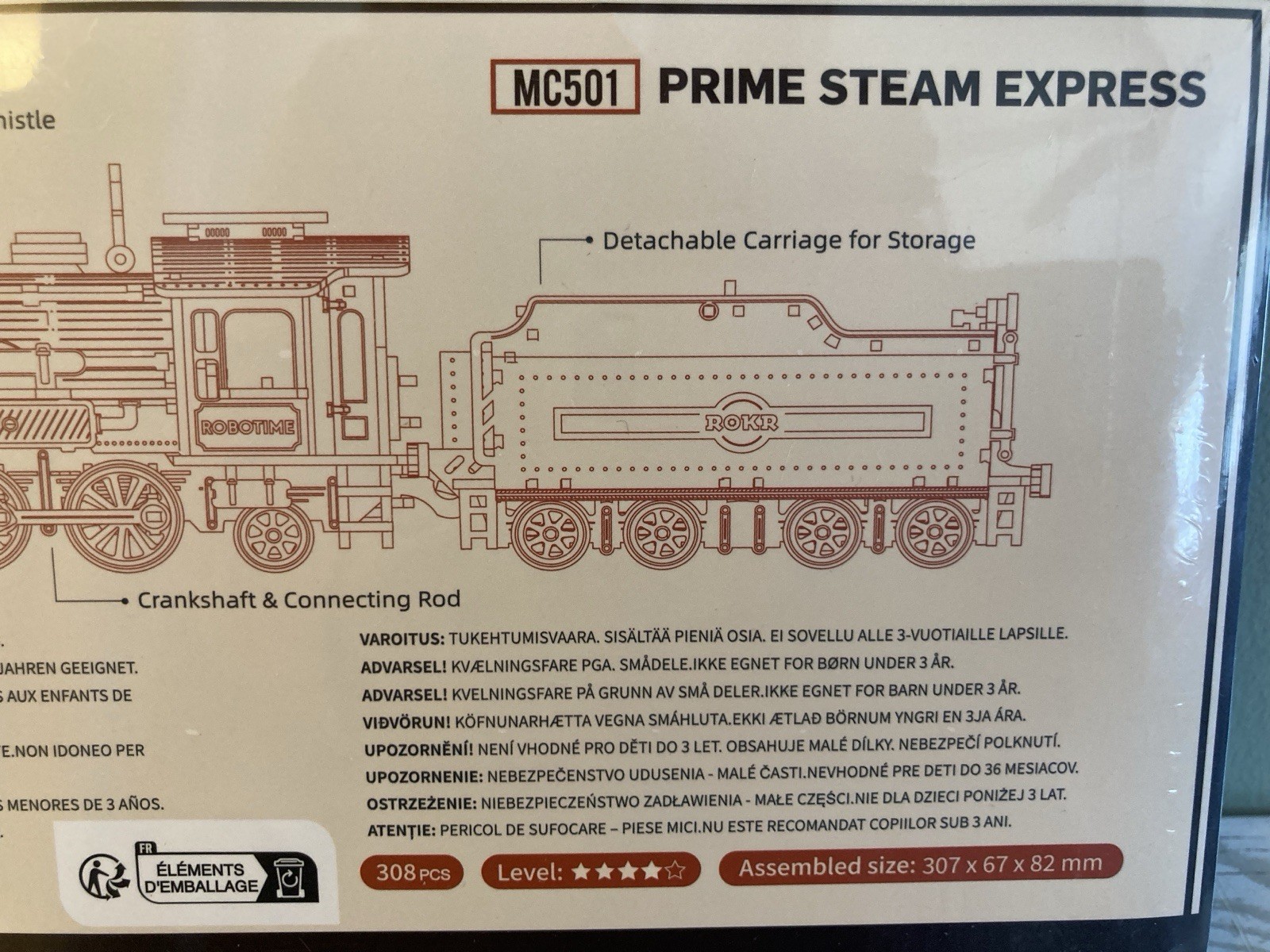 ROKR Train 1860s PRIME STEAM EXPRESS 3D Wooden Model Locomotive 1:80 Scale