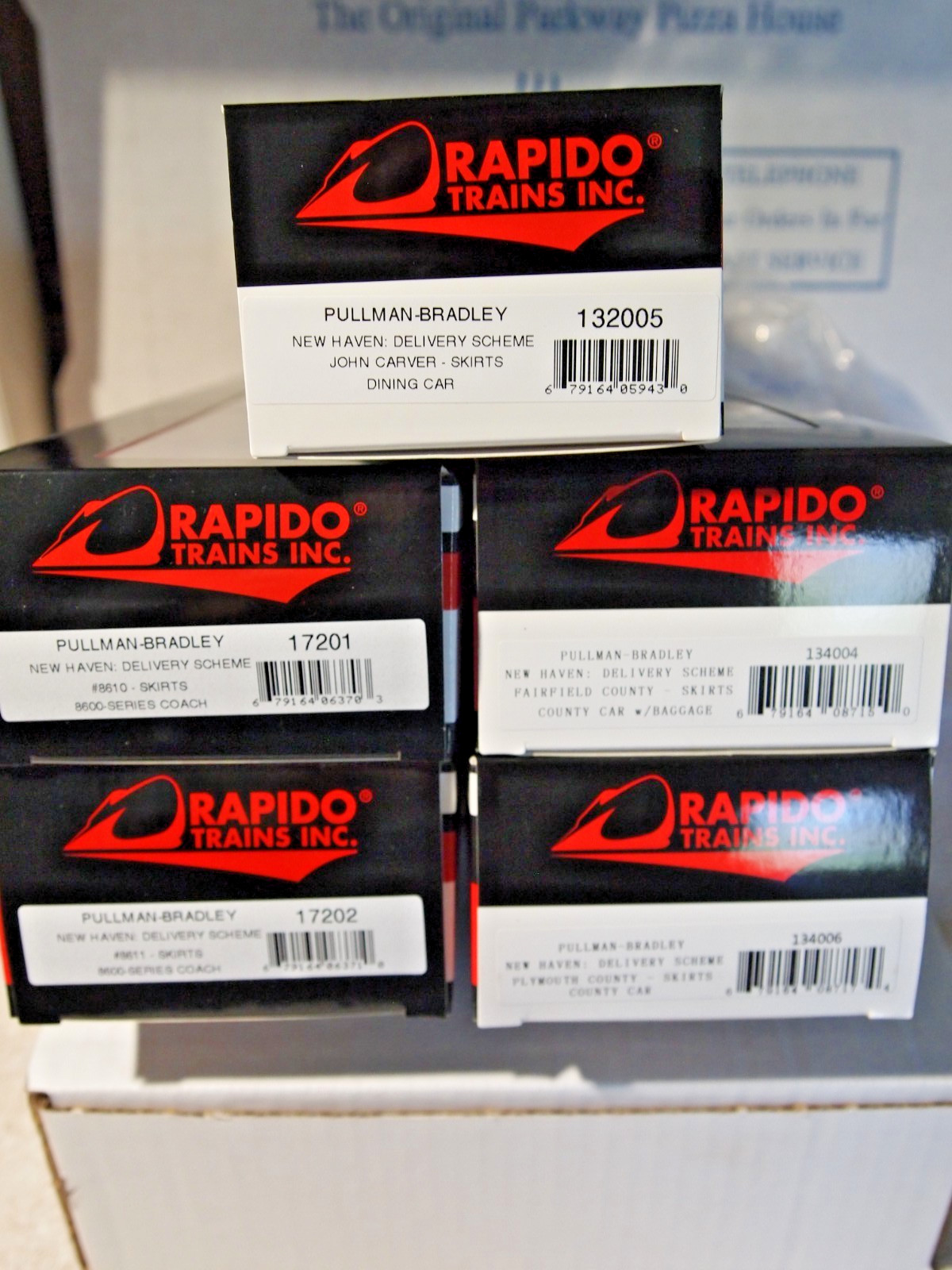 NEW HAVEN GREEN WINDOW BAND AS DELIVERED 5 RAPIDO LIGHTED PASSENGER CARS