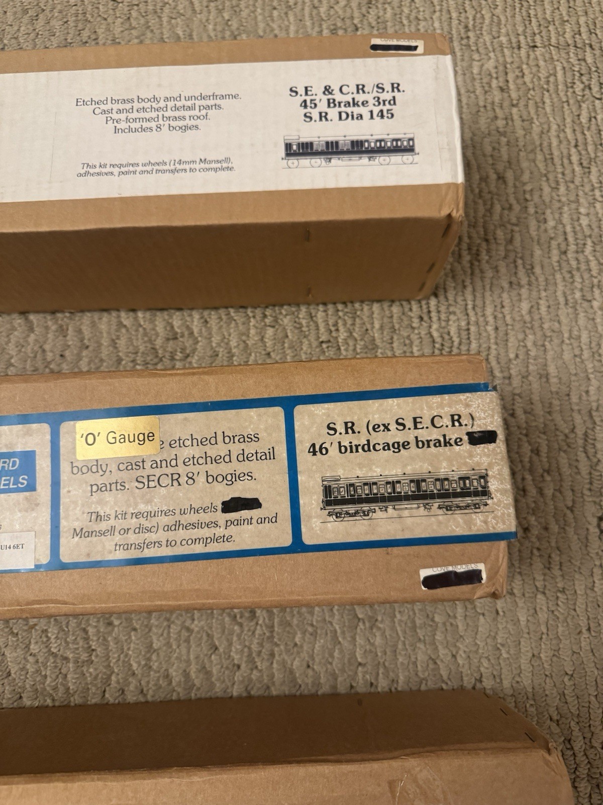 O GAUGE MALLARD Modles and BLACKSMITH MODELS S.E. & C.R./S.R. 45′ BRAKE Cars (3)