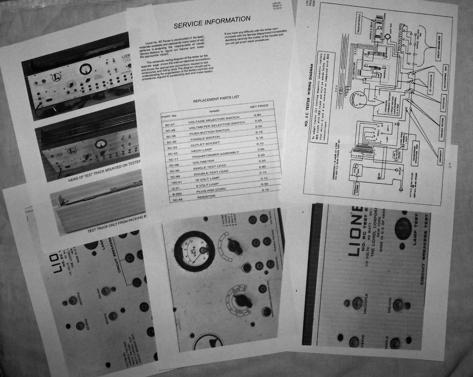 1945-69 Lionel PW No. 5C Test Set Operating Manual and Schematic Diagram
