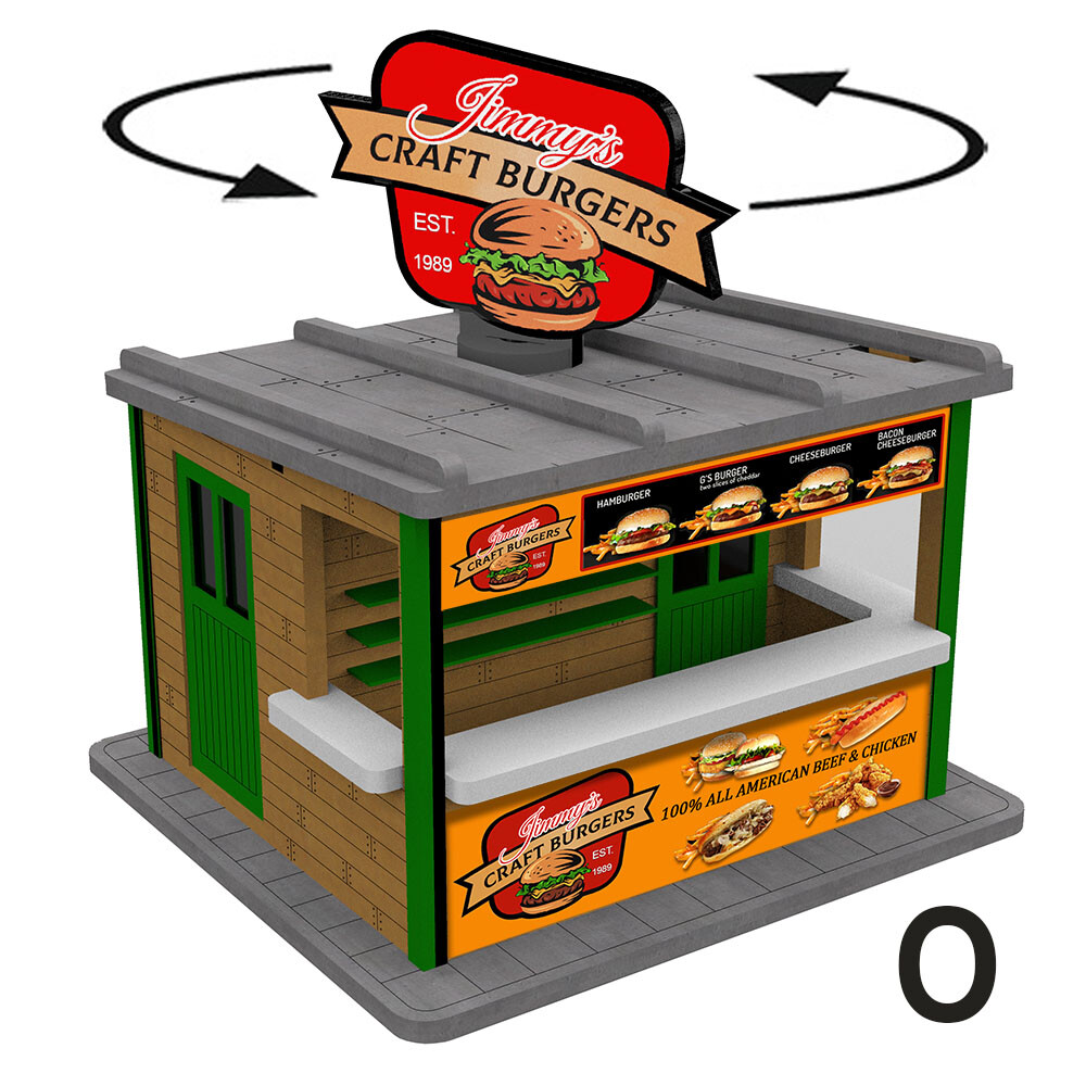 4 X Fast Food Stands w/Rotating Banners O Scale 1:45 (Save $31) for Model Train