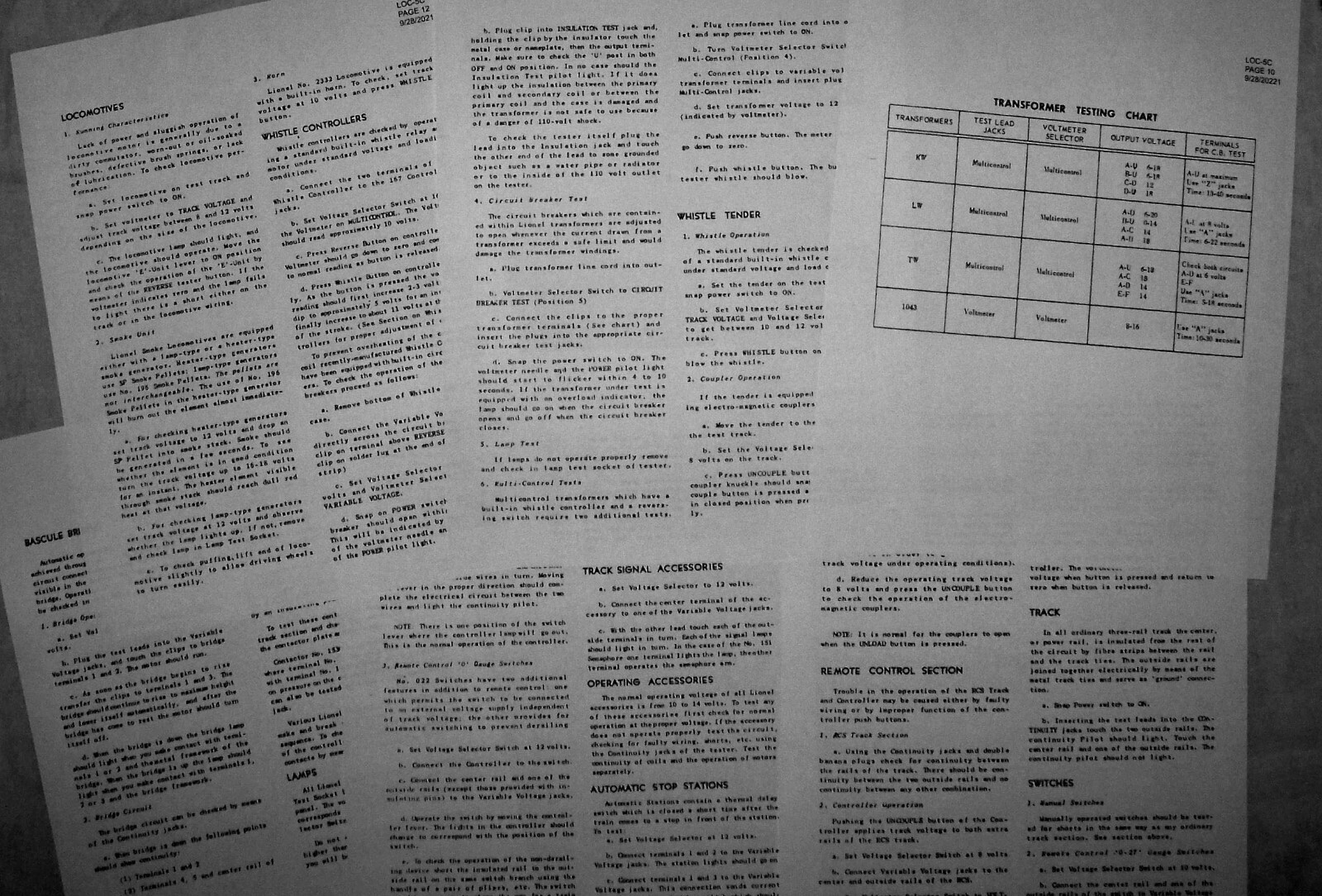 1945-69 Lionel PW No. 5C Test Set Operating Manual and Schematic Diagram