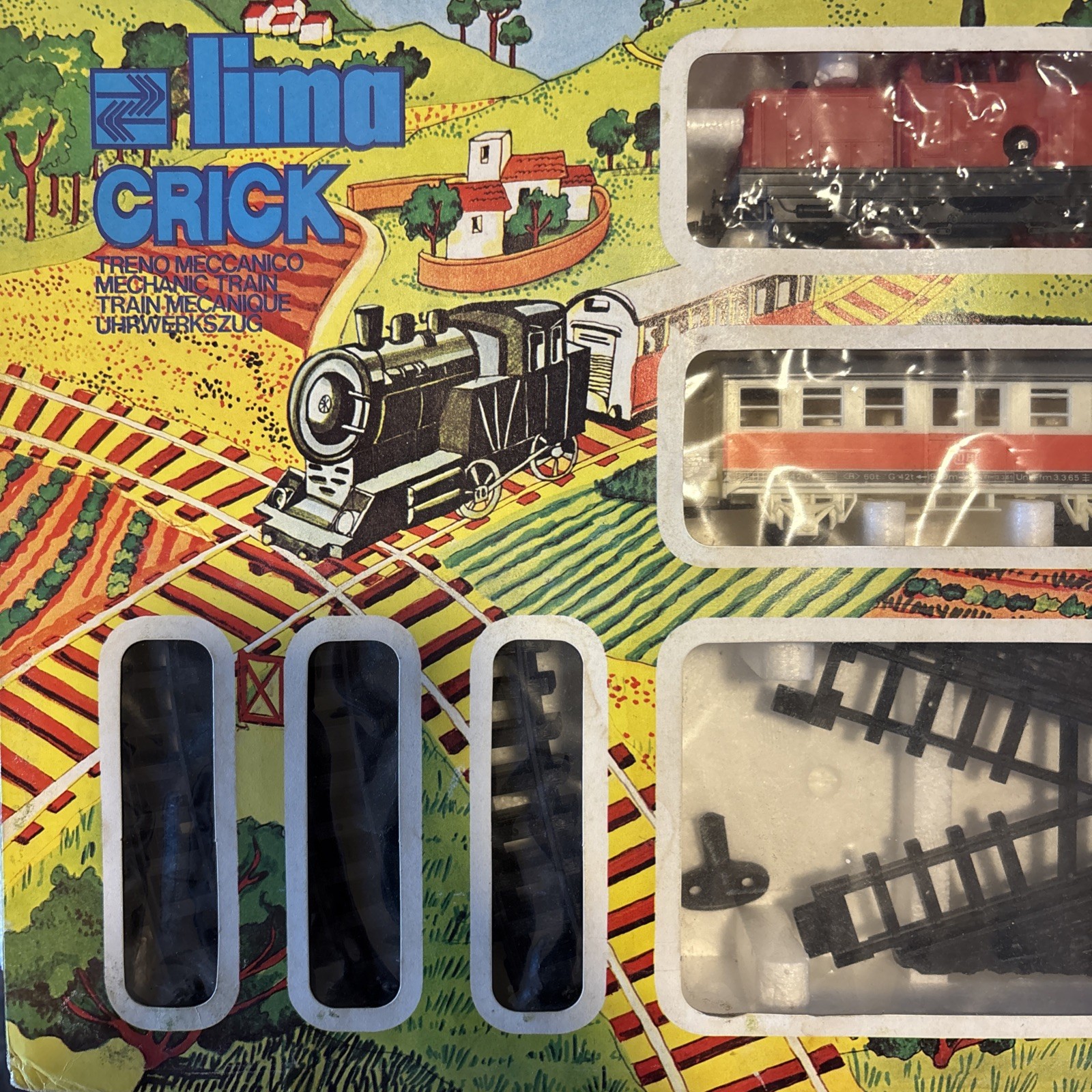 Vintage LIMA CRICK Wind Up Mechanical Train Set + Tracks 9960 w/ Box – Works!
