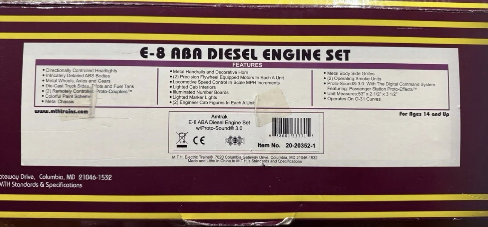 MTH PREMIER AMTRAK E-8 ABA DIESEL ENGINE SET PS3! 20-20352-1 O SCALE E8