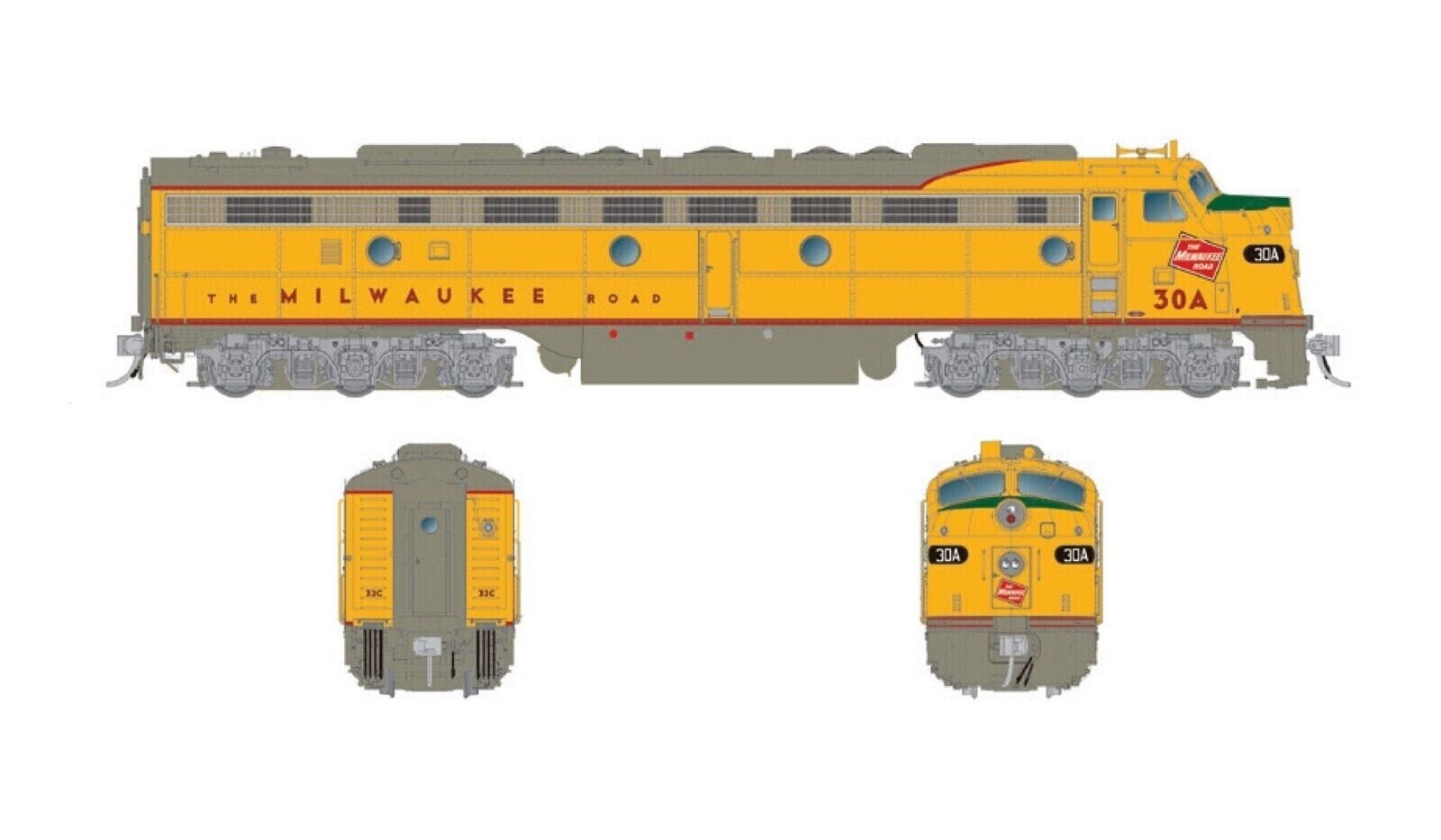 Rapido HO MILWAUKEE ROAD (E8-ABA SET) UP YELLOW/GRAY SCHEME #30C/30B/30A NEW