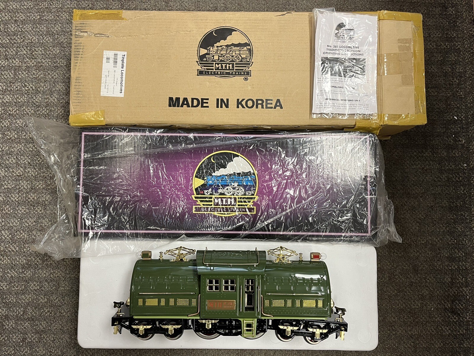 + MTH Standard Tinplate Two Tone Green 381E Locomotive Traditional 10-1077-0 *ST