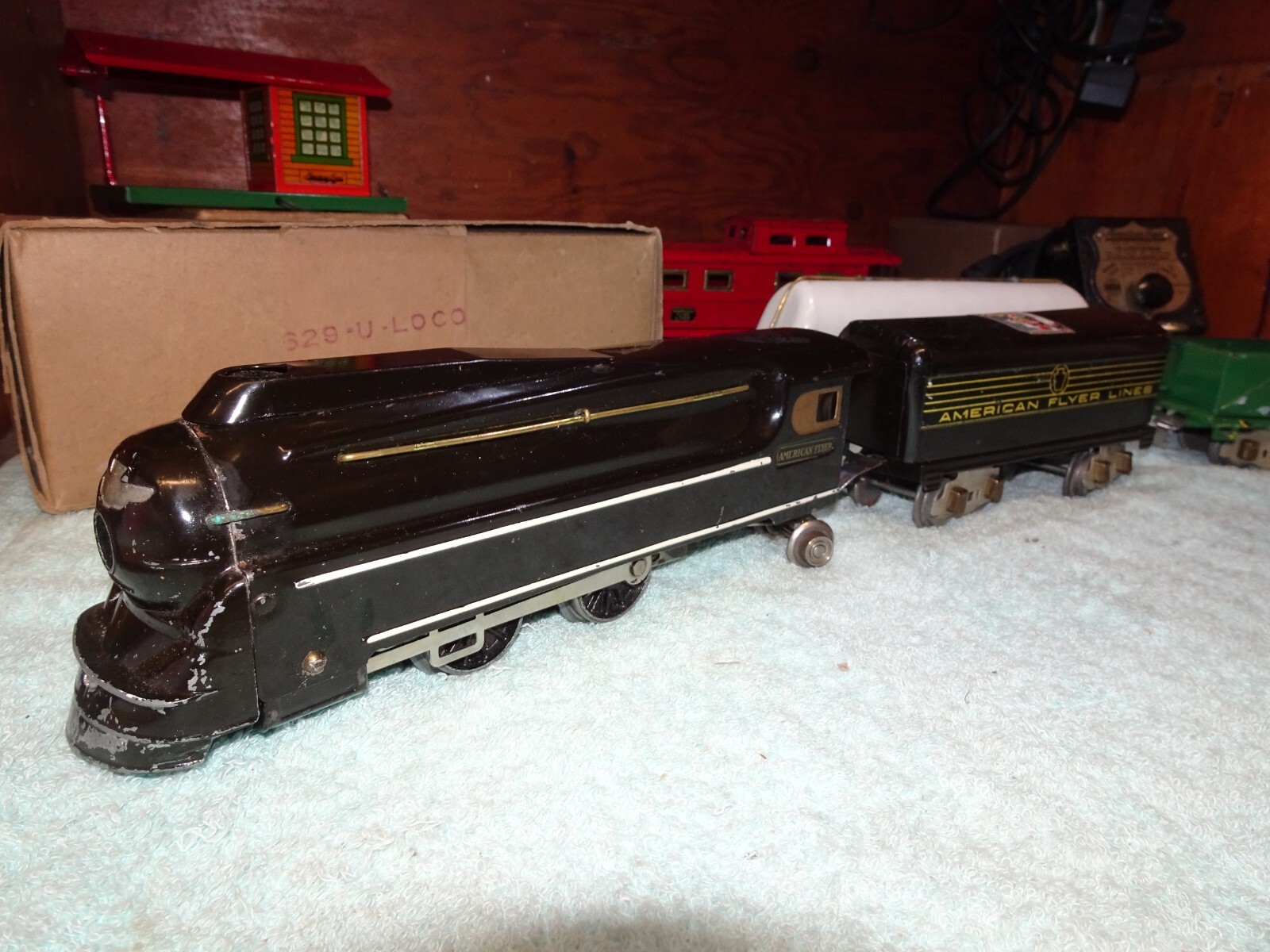 American Flyer Prewar O Gauge Tinplate 629 Torpedo Engine 1134 Tender Set w’ Ac
