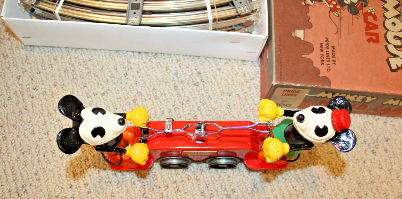 Pride Lines #1100 Mickey Mouse & Minnie Red Handcar Boxed w/ Track