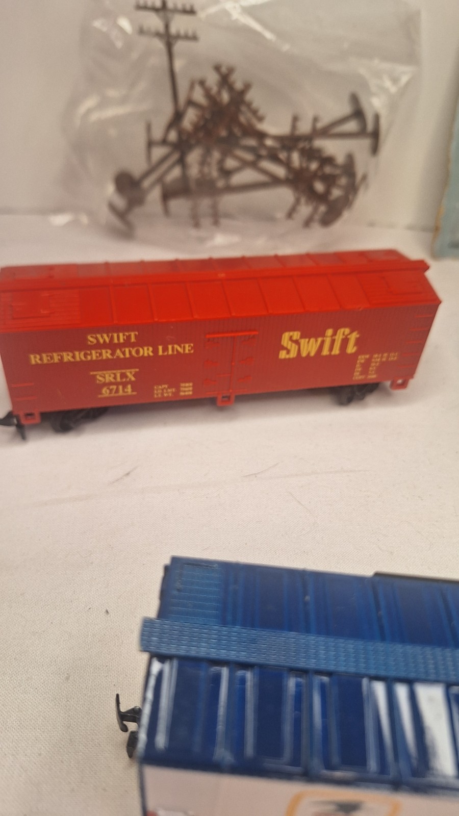 Toy Train Lot USPS Car Swift Car And Santa Fe Car Atlas Selectors And Line Poles