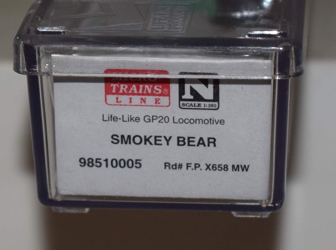 Micro Trains GP20 Diesel Locomotive Smokey Bear #X658 – N Gauge in Box