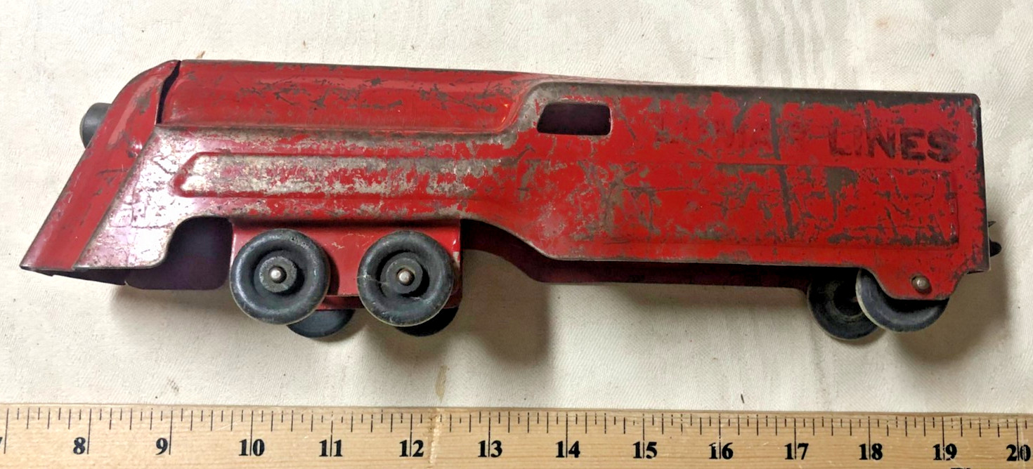 Marx Lumar Lines Red Floortoy Train Engine Stamped Steel – complete (#2)