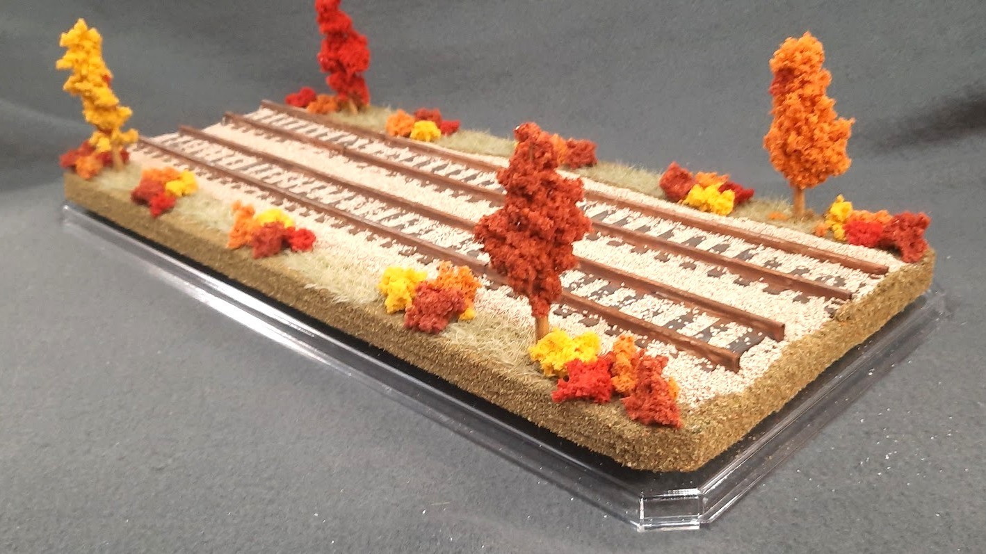 S SCALE 16″ DOUBLE TRACK DISPLAY CASE- “FALL FOILAGE SCENE”-FOR ANY S TRAINS