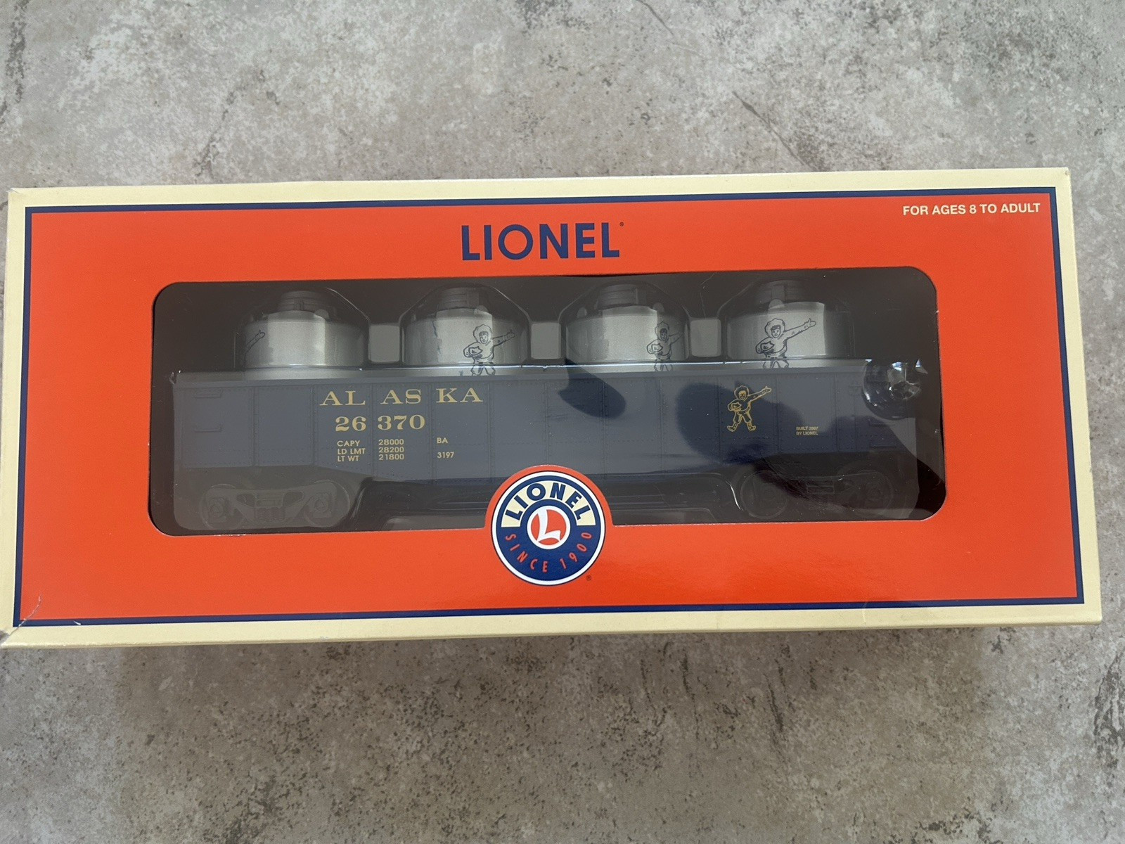 LIONEL O GAUGE 2004 ALASKA 26 370 GONDOLA WITH 4 CANISTERS 6-26370