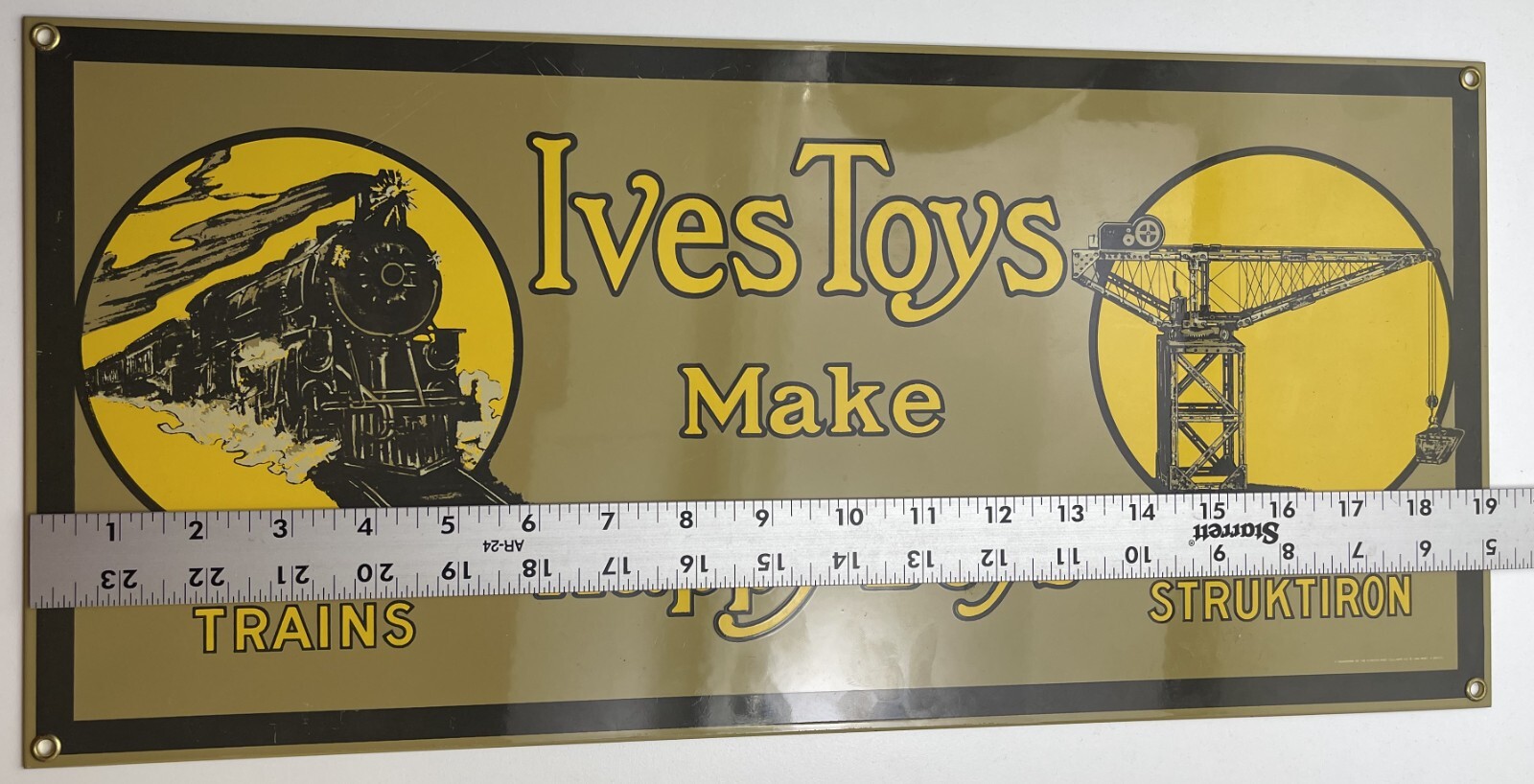 Ives Toys Make Happy Boys Porcelain Sign – 9×19 (Andy Rooney?)