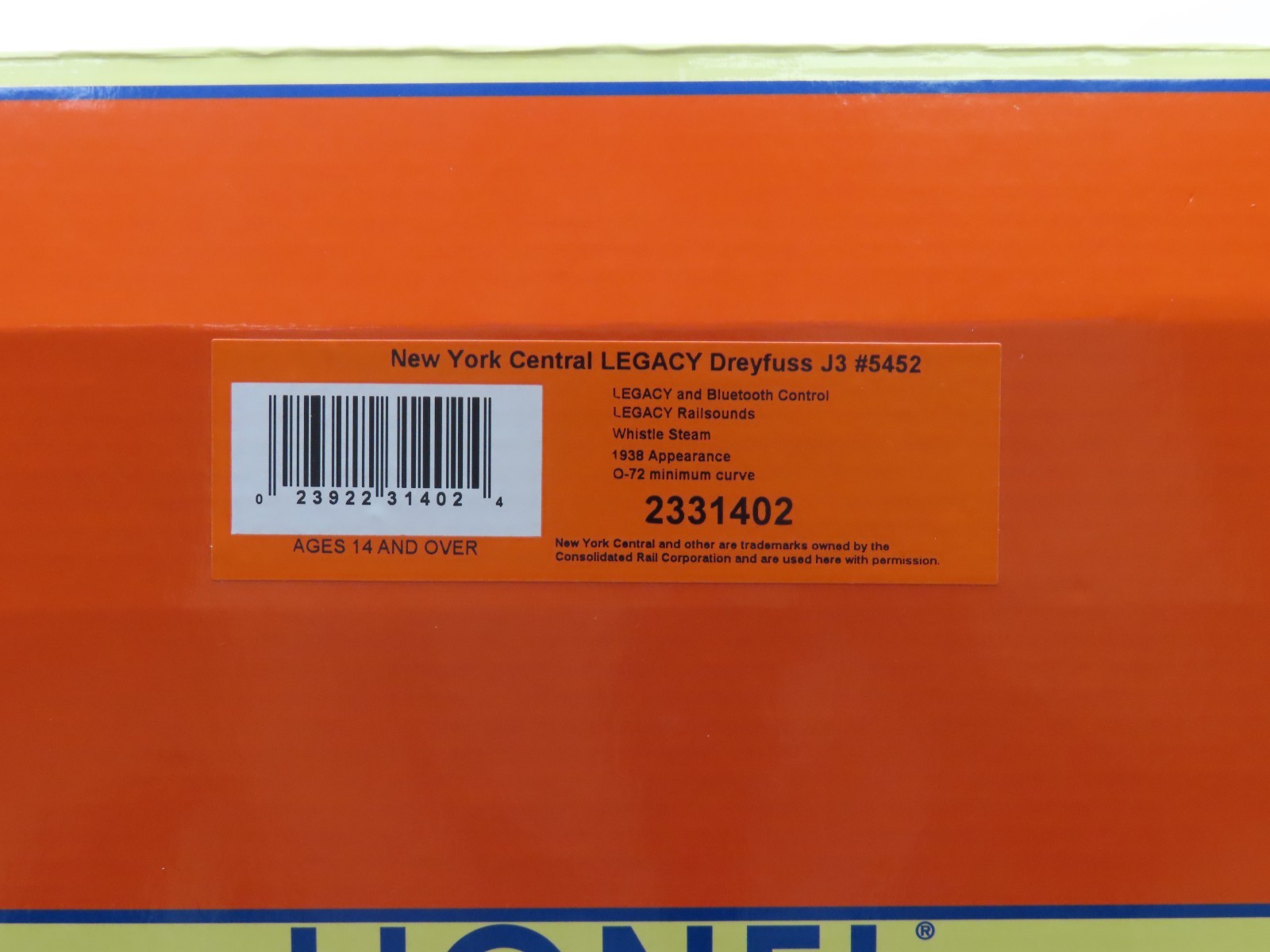 Lionel 2331402 NYC Legacy Dreyfuss J3 #5452 Test Run Only