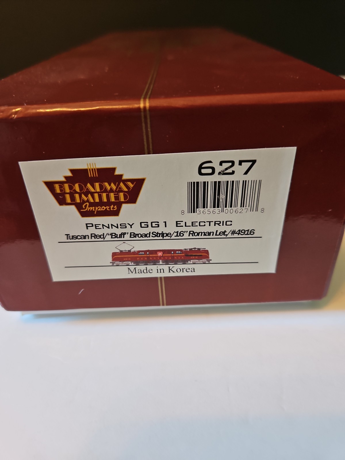 HO-Broadway Limited 627 PRR Pennsylvania GG 1 Tuscan Red #4916 EX DCC